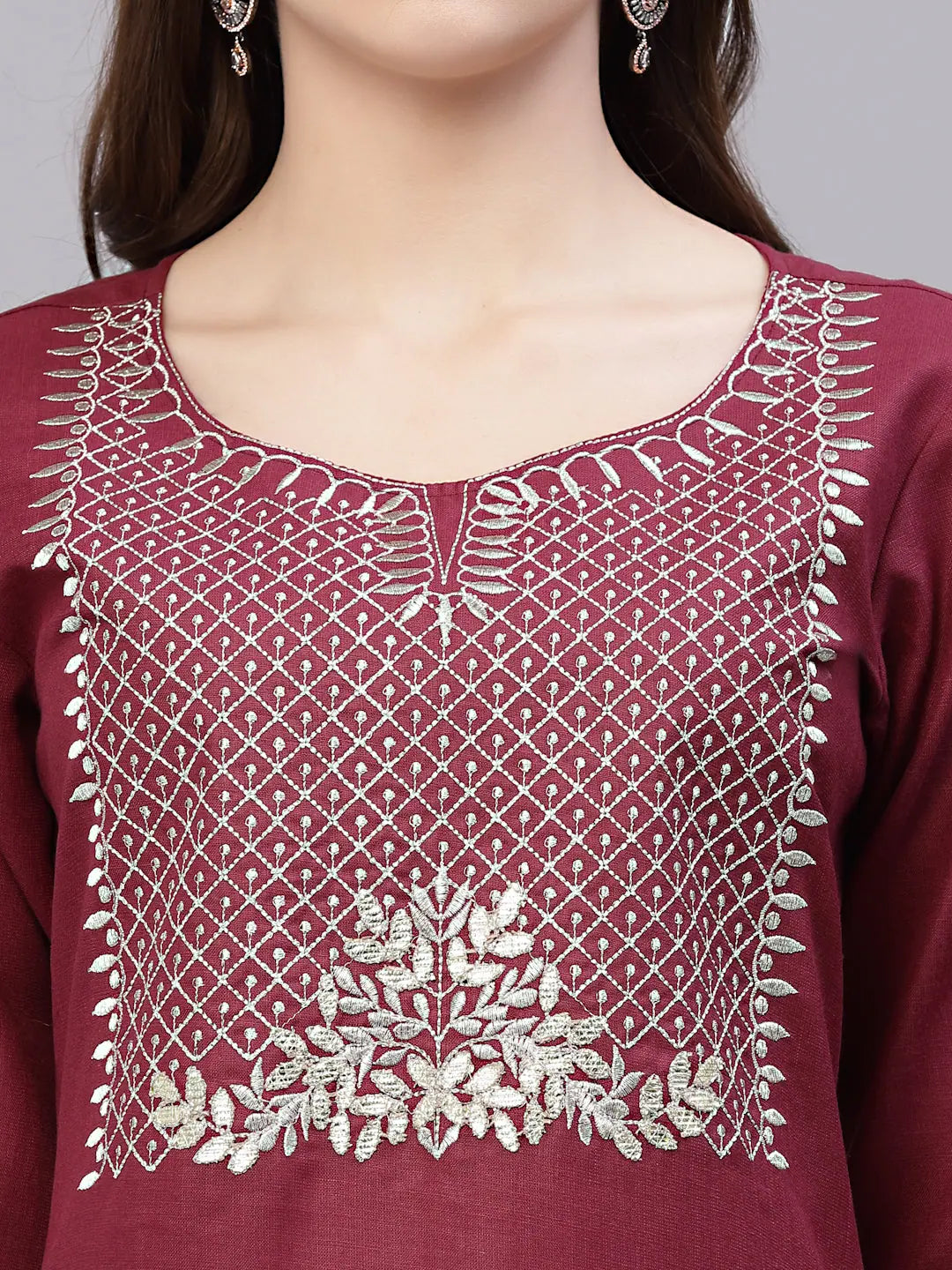 Embroidered Cotton Kurta Set with Dupatta | Women's Kurta