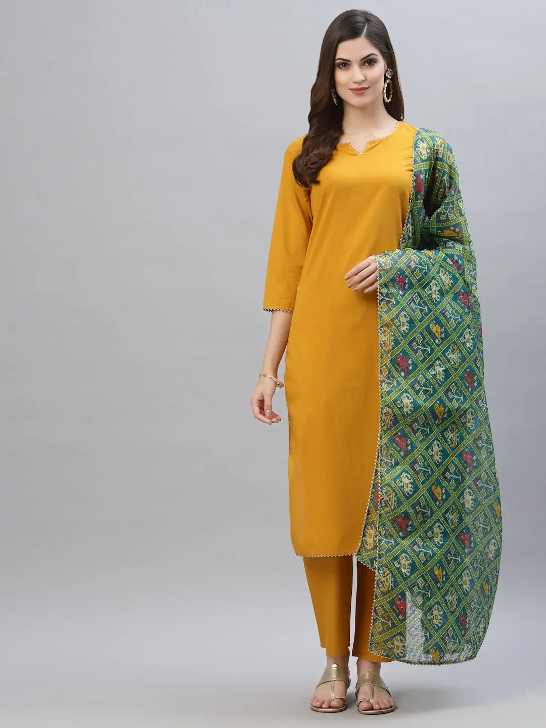 Mustard Kurta Set with Printed Dupatta | Women's Kurta Sets