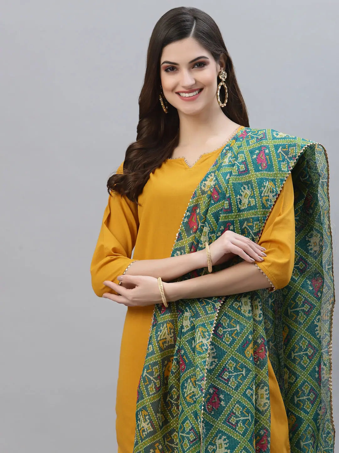 Mustard Kurta Set with Printed Dupatta | Women's Kurta Sets