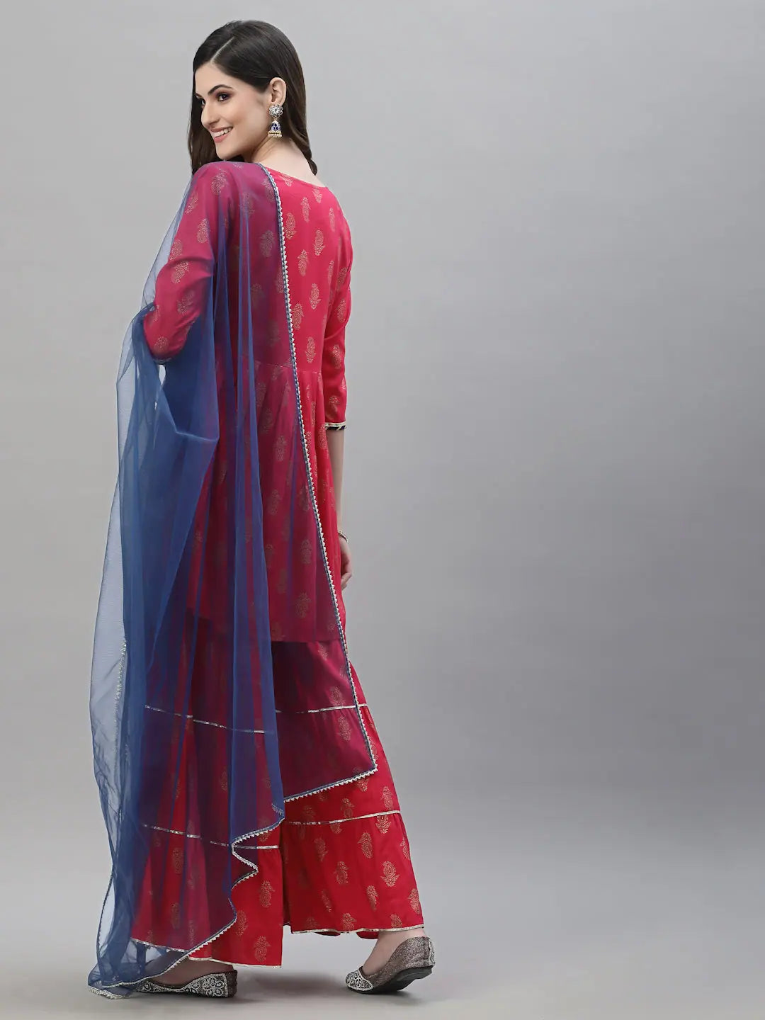 Pink Printed Rayon Kurta Sharara Set | Designer Sharara Suits