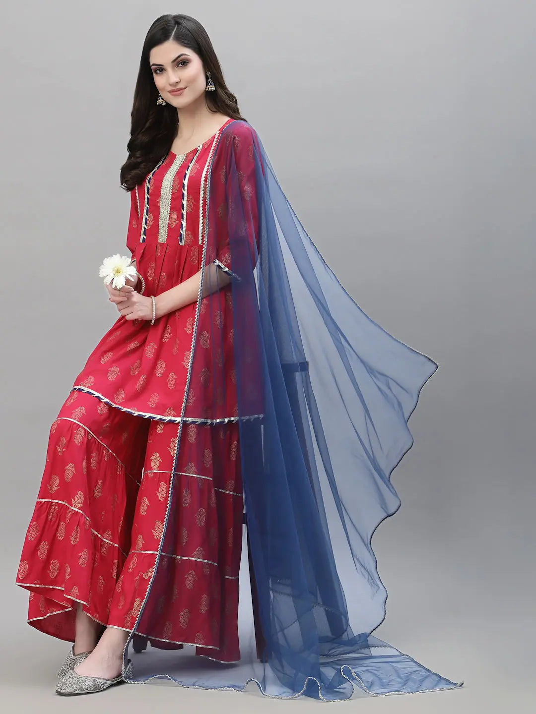 Pink Printed Rayon Kurta Sharara Set | Designer Sharara Suits