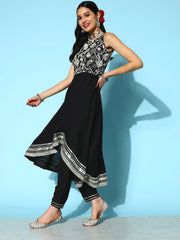 Women's Embroidered Rayon Asymmetrical Kurta Pant Dupatta Set