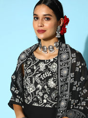 Women's Embroidered Rayon Asymmetrical Kurta Pant Dupatta Set