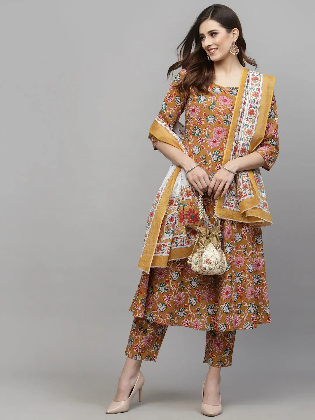 Floral Cotton Kurta Pant Dupatta Set | Women's Kurta Sets