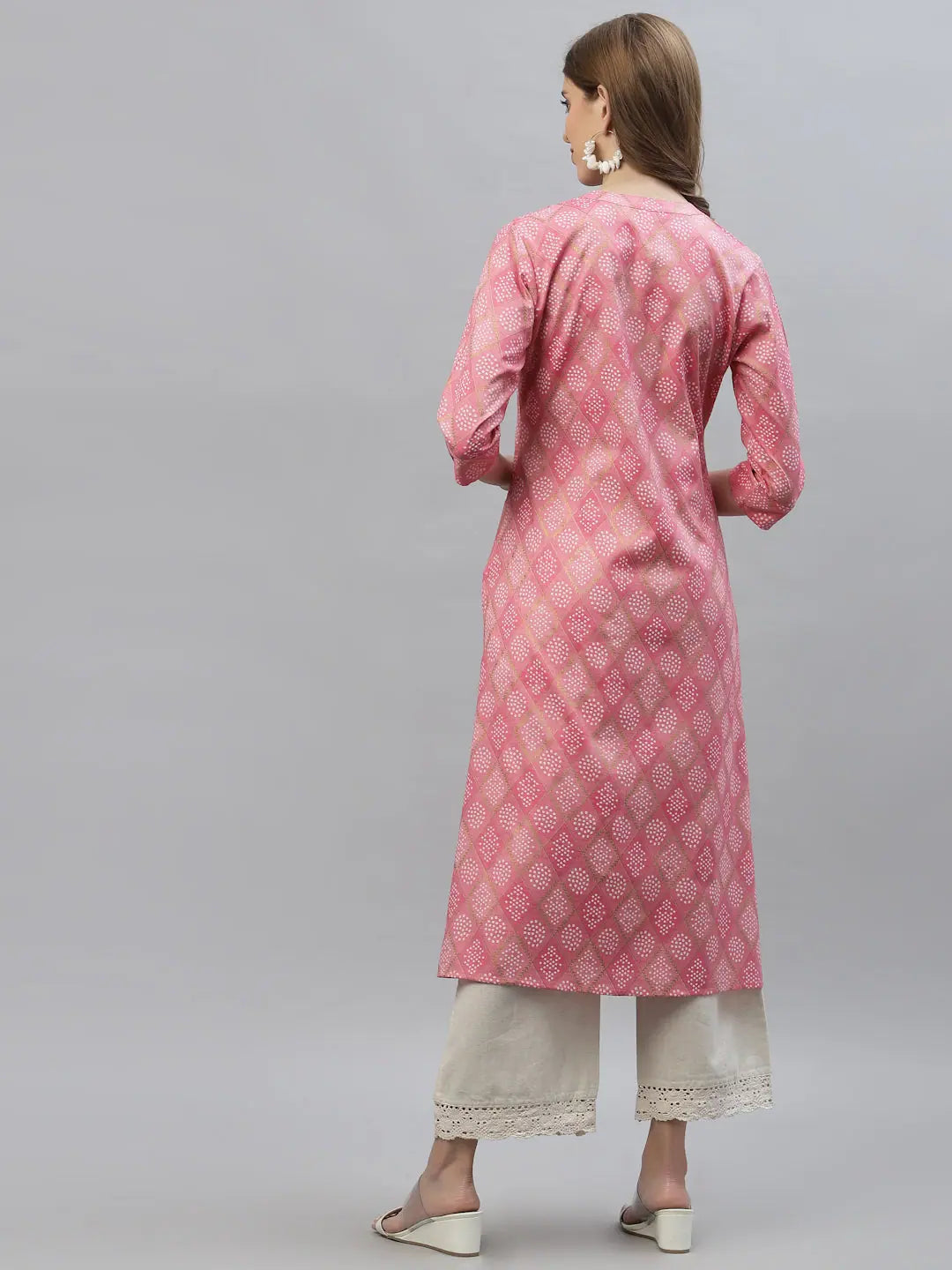 Pink Bandhani Print A-Line Indian Kurta for Women - Cotton