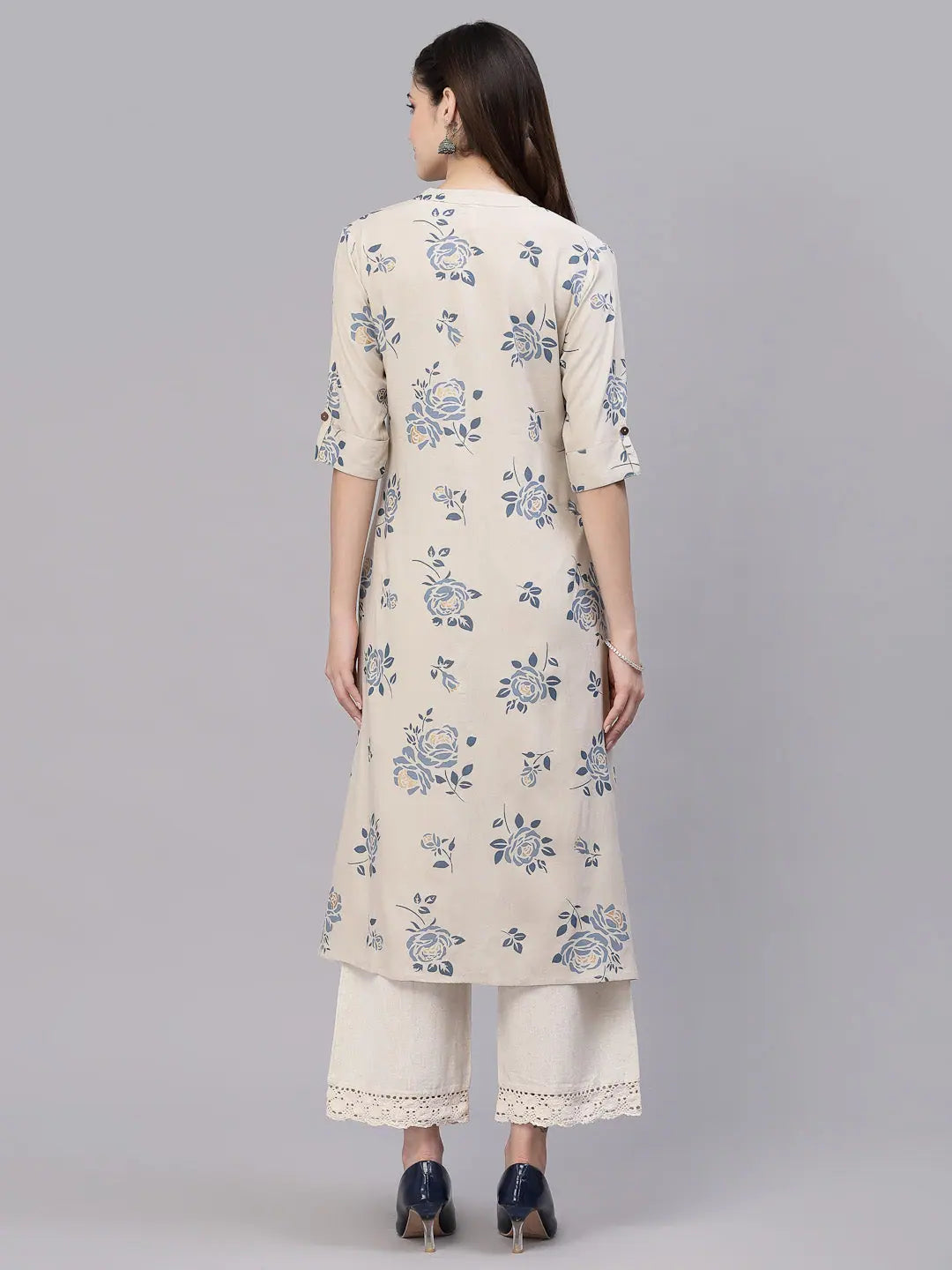 Grey Floral Print Indian Kurta: A-Line Kurtis for Modern Women