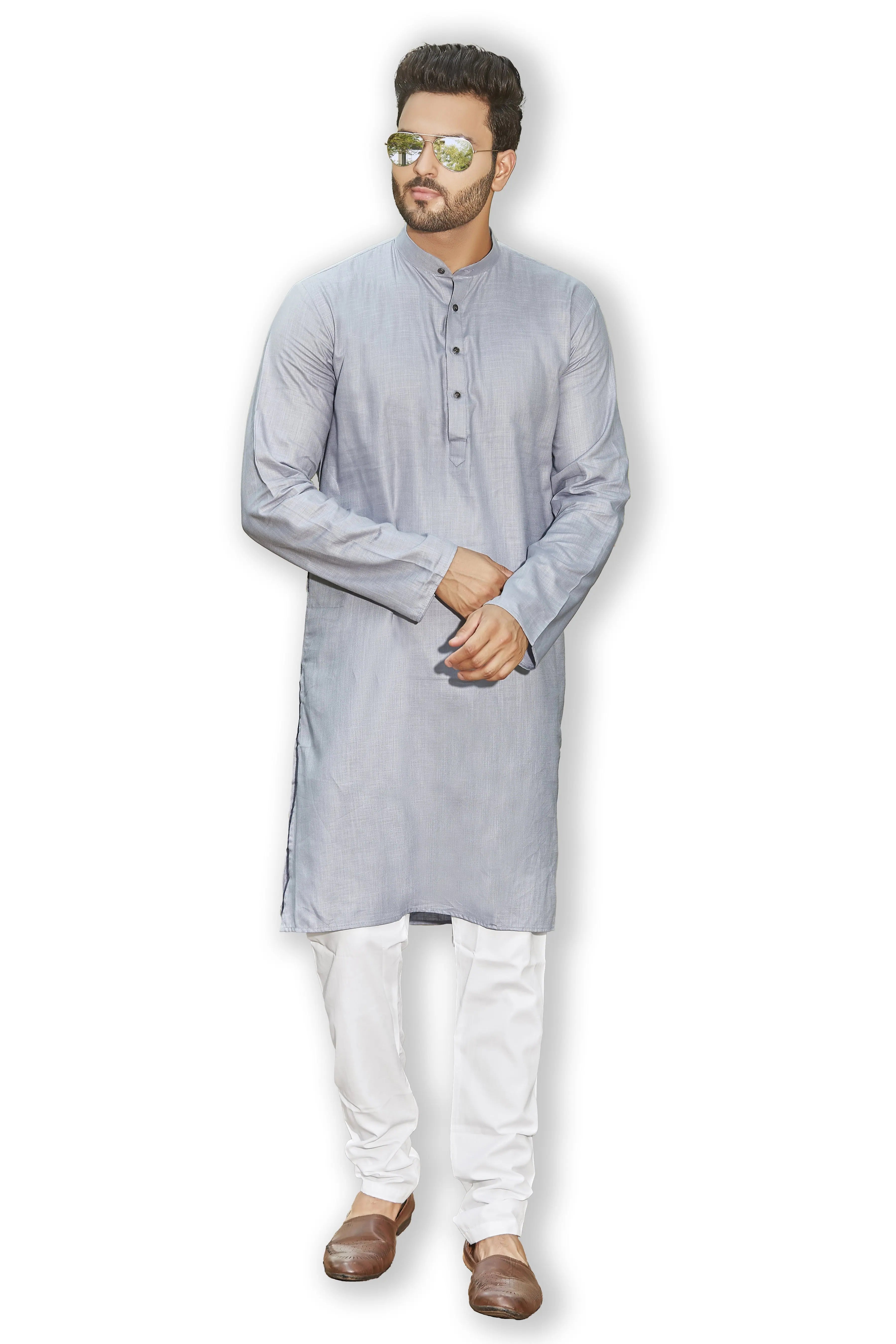 Grey Cotton Kurta Pajama Set | Mens Kurta Pajama Set
