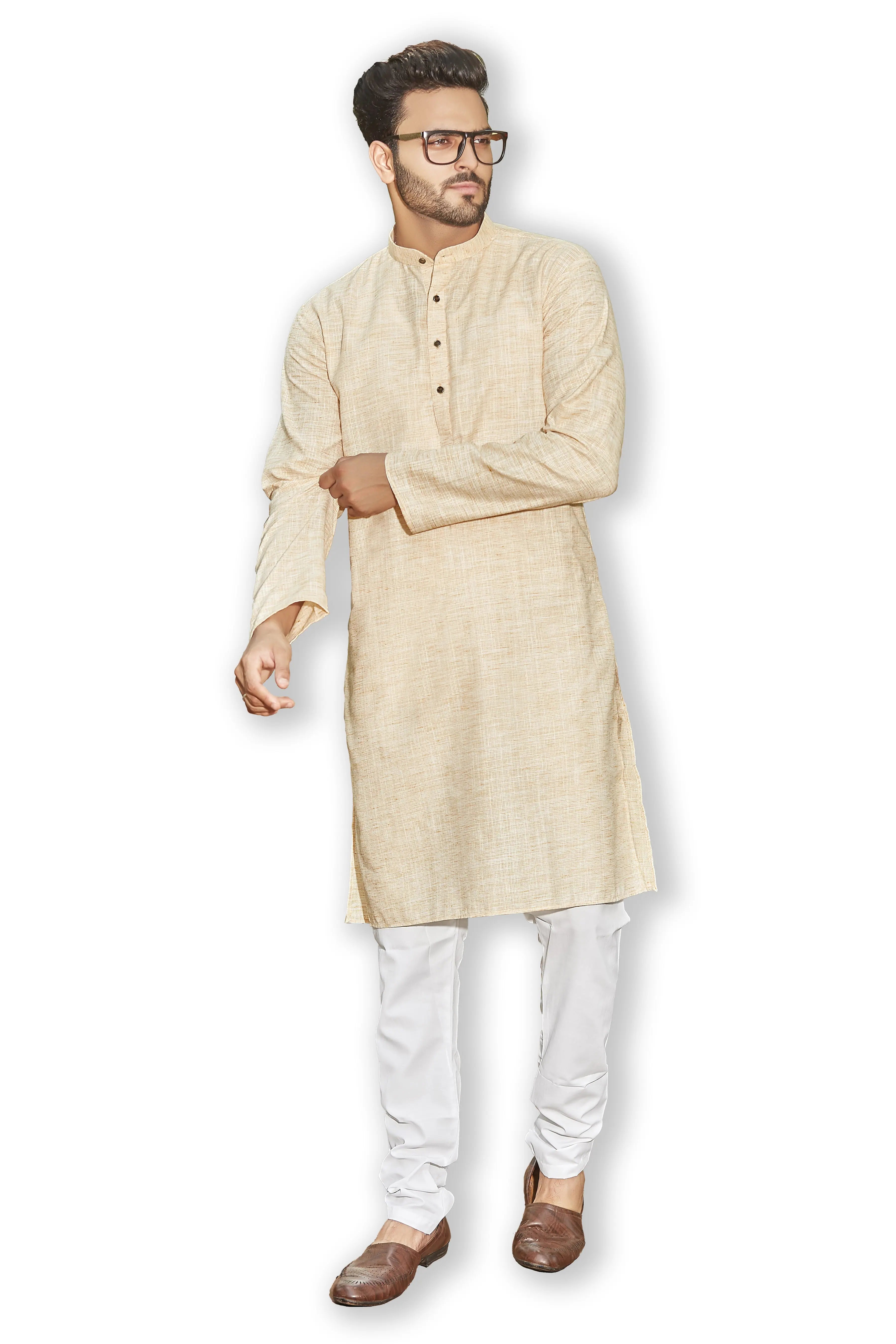 Orange Checkered Kurta Pajama Set | Mens Kurta Pajama Set