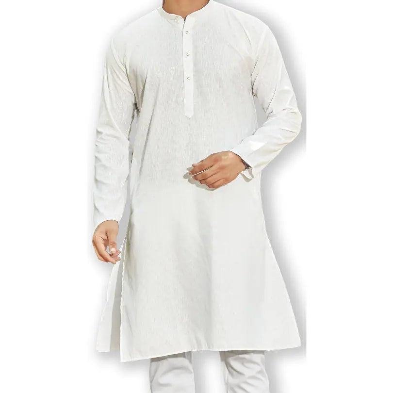 White Checkered Mens Kurta Pajama Set | Cotton Kurta Pajama