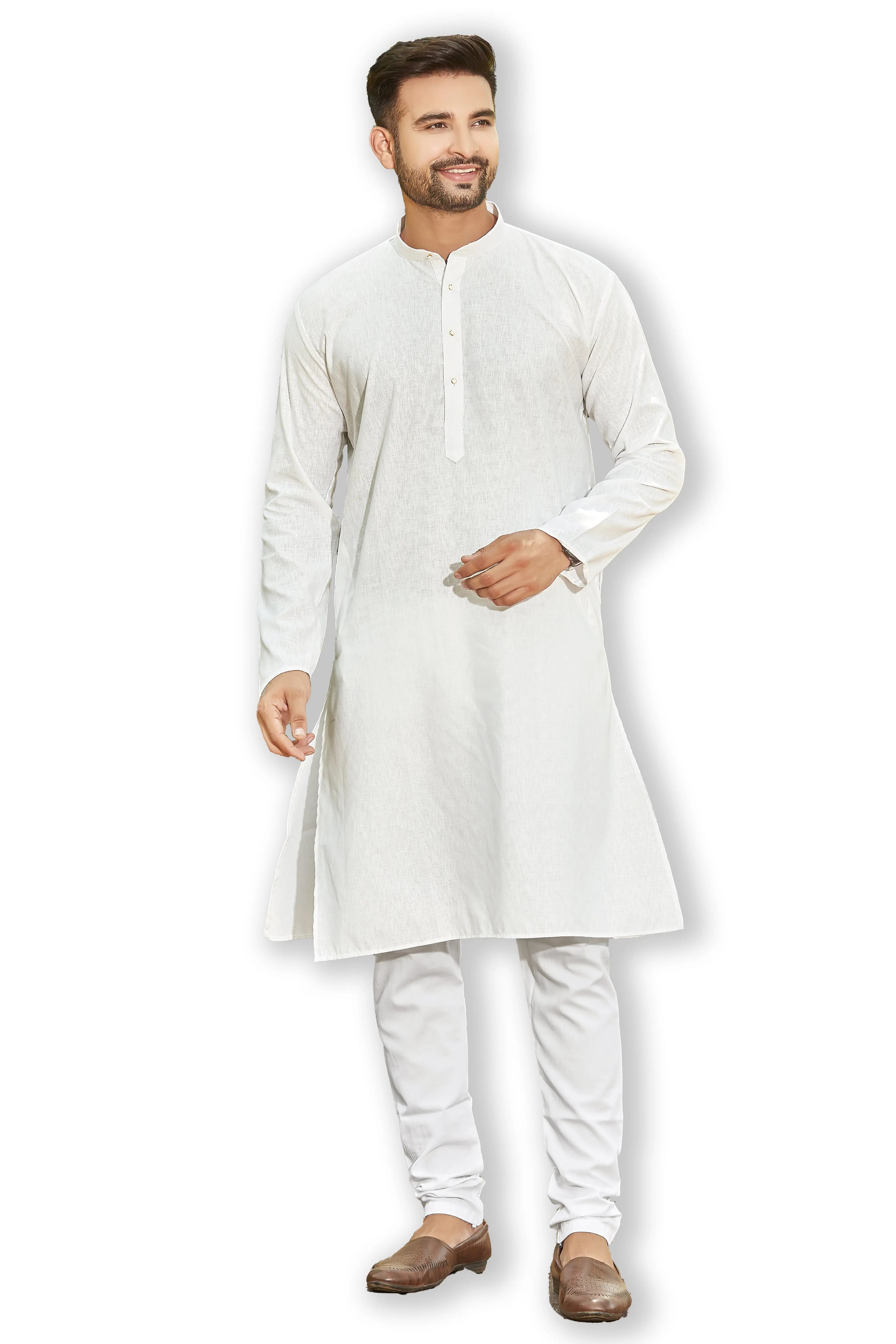 White Checkered Mens Kurta Pajama Set | Cotton Kurta Pajama