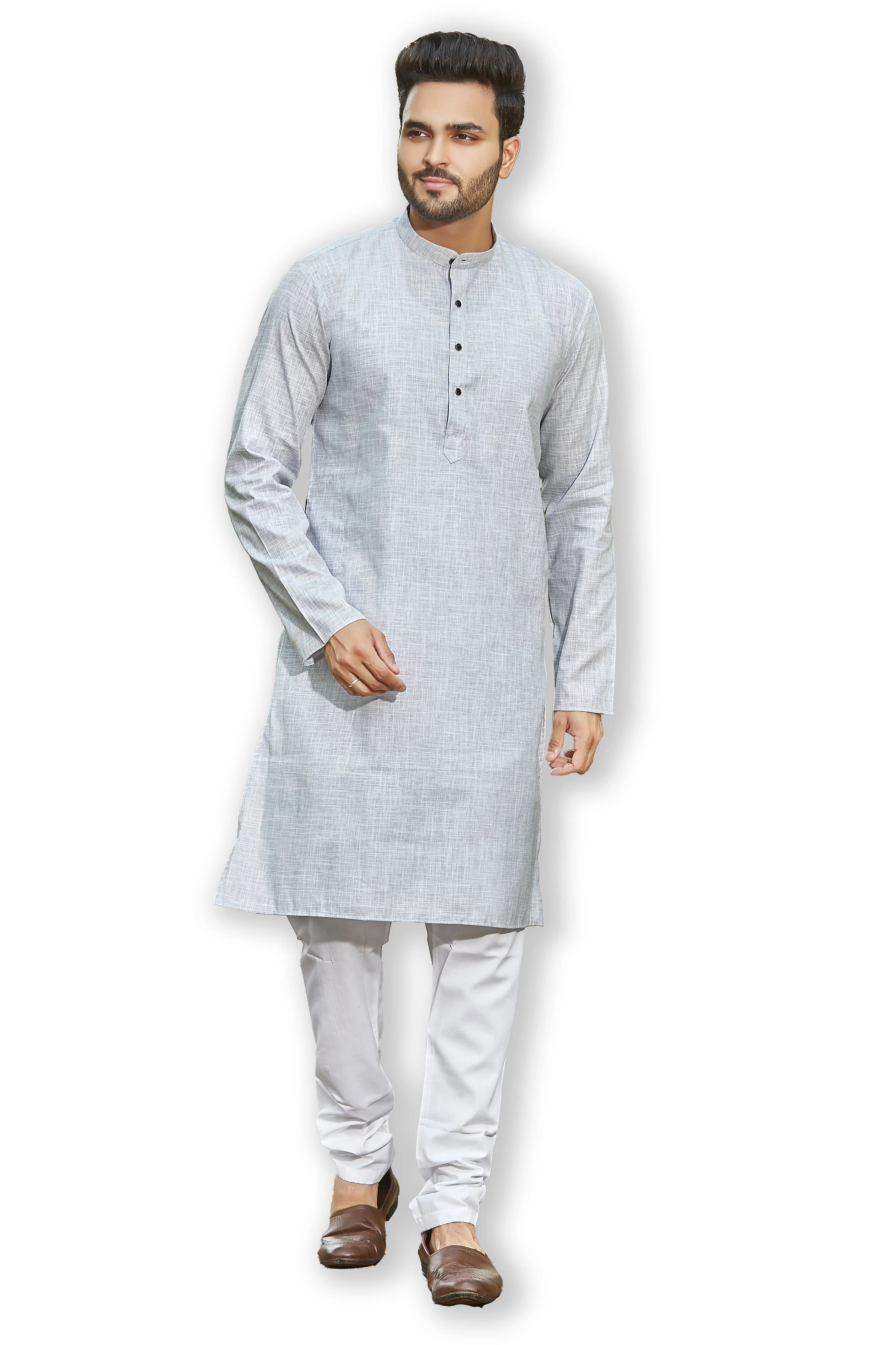 Grey Mens Kurta Pajama Set | Cotton Kurta Pajama