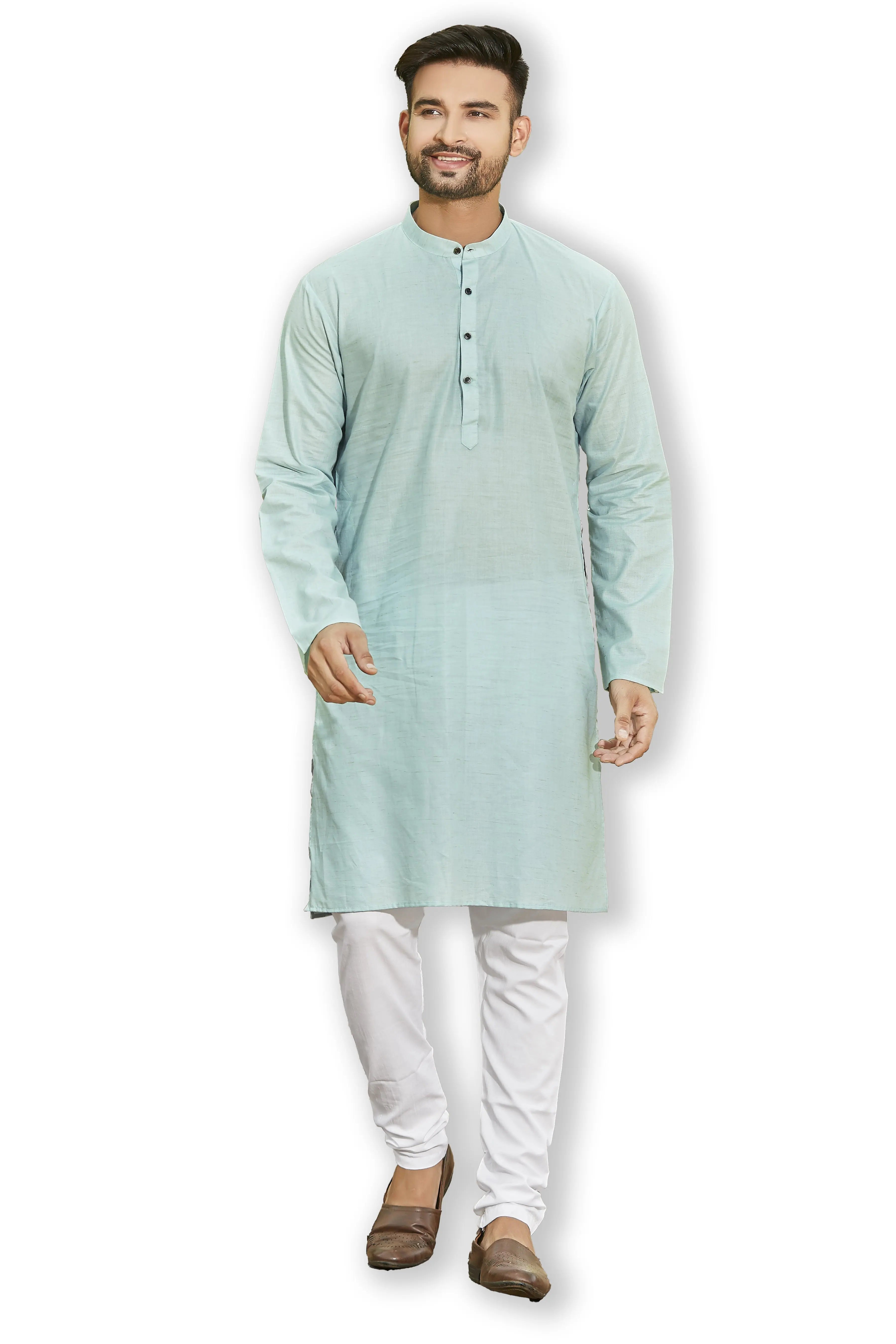 Greenish Blue Solid Kurta Pajama Set for Men | Authentics