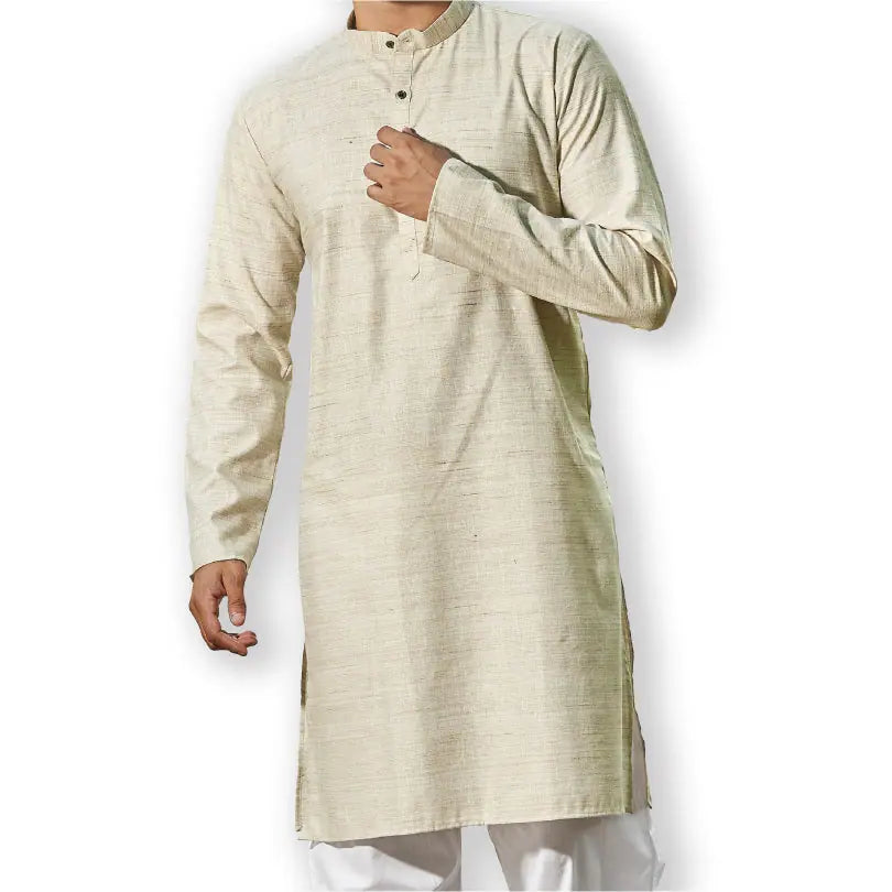 Beige Khaadi Slub Cotton Kurta Pajama Set | Authentics