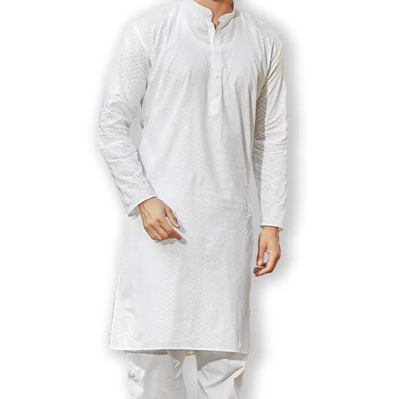 White Cotton Mens Kurta Pajama Set | Authentics Brand