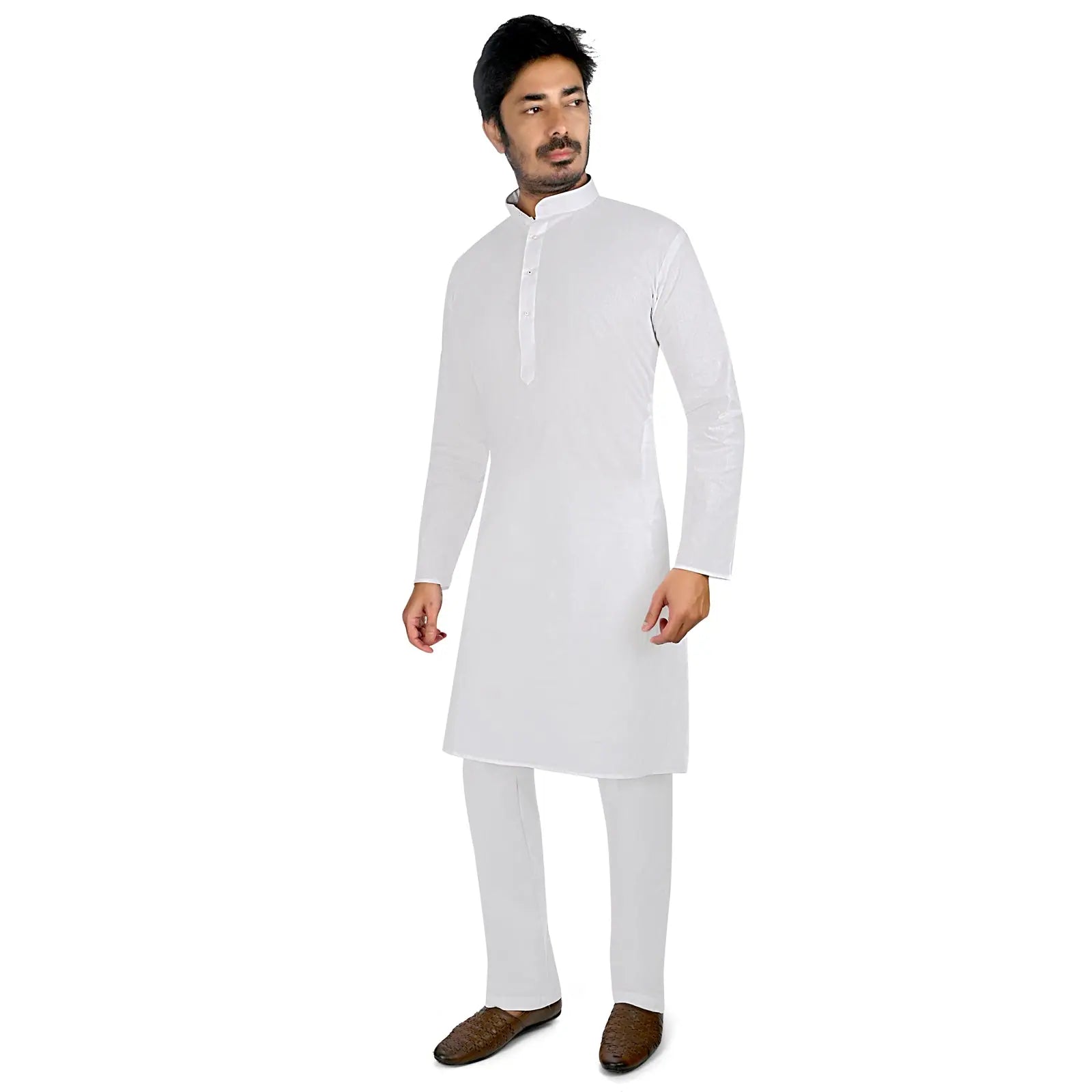 White Cotton Mens Kurta Pajama Set | Classic Pathani Outfit