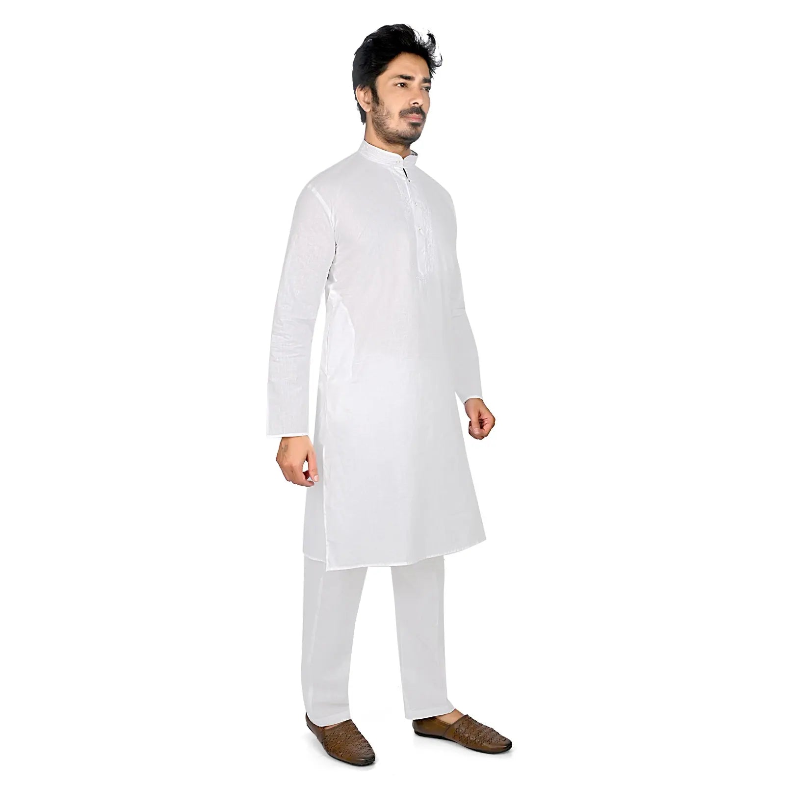 White Cotton Mens Kurta Pajama Set | Elegant Pathani Suit