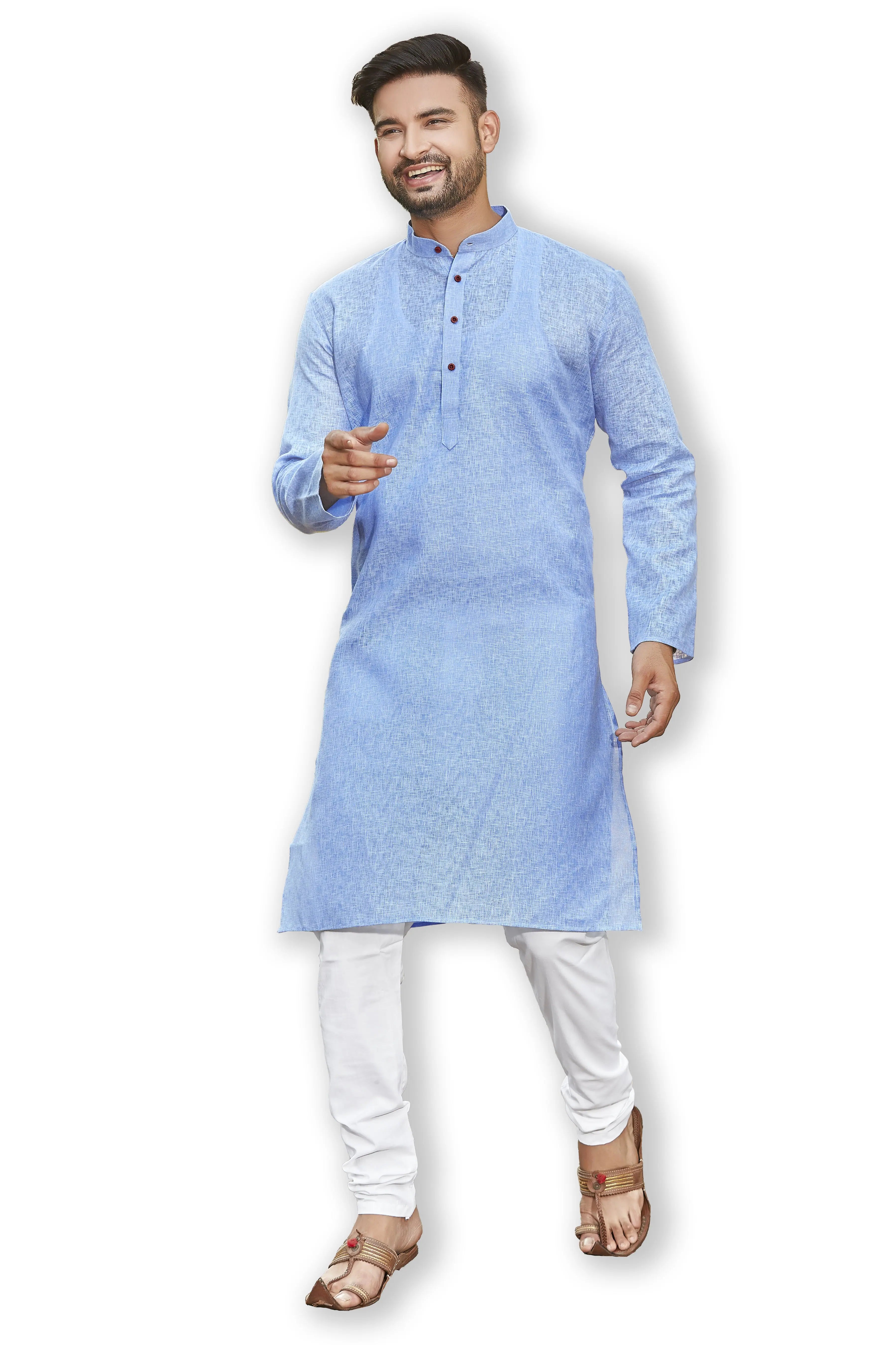 Light Blue Cotton Kurta Pajama Set | Mens Kurta Pajama