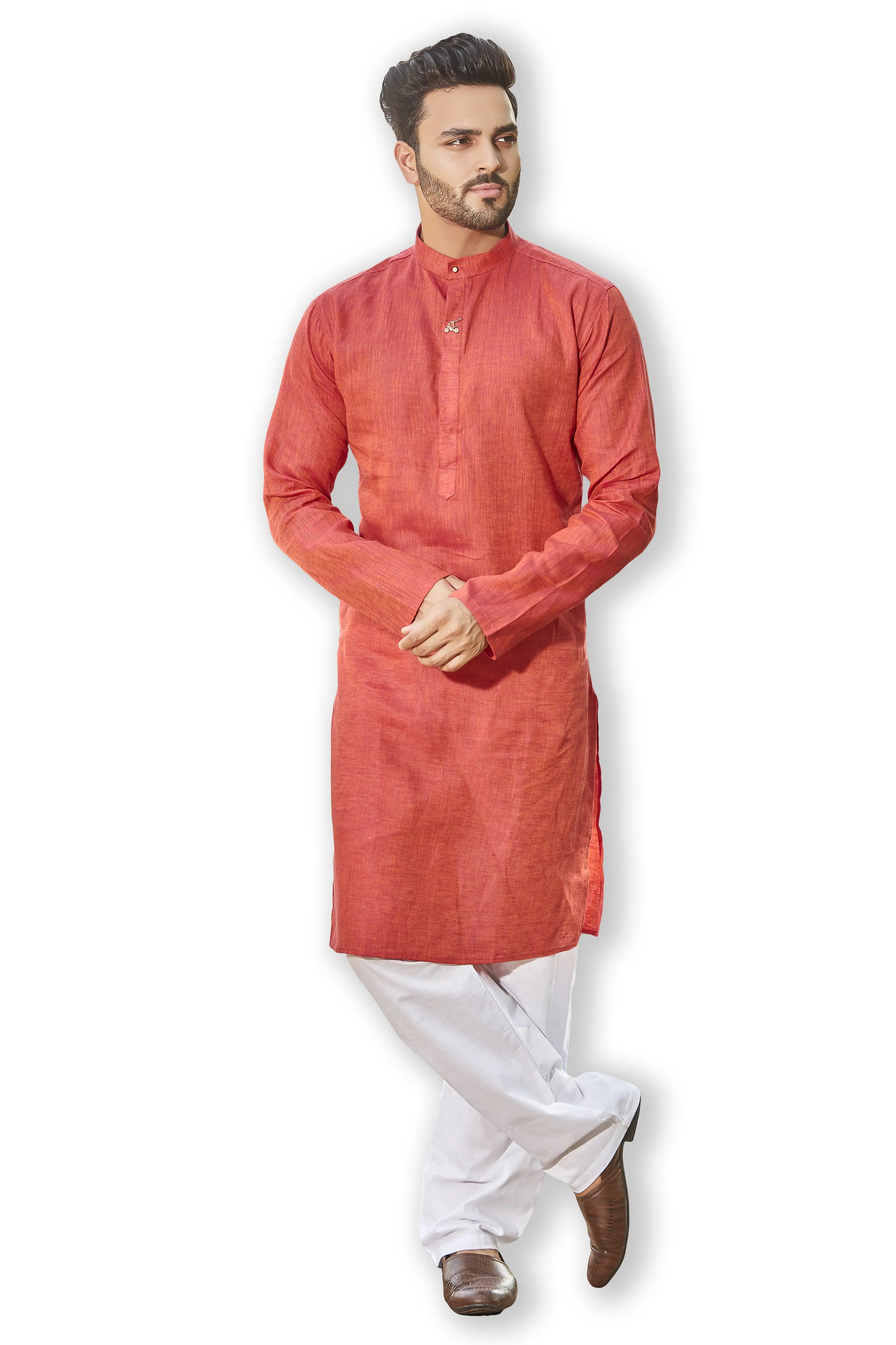 Pink Linen Kurta Pajama Set | Premium Mens Kurta Pajama