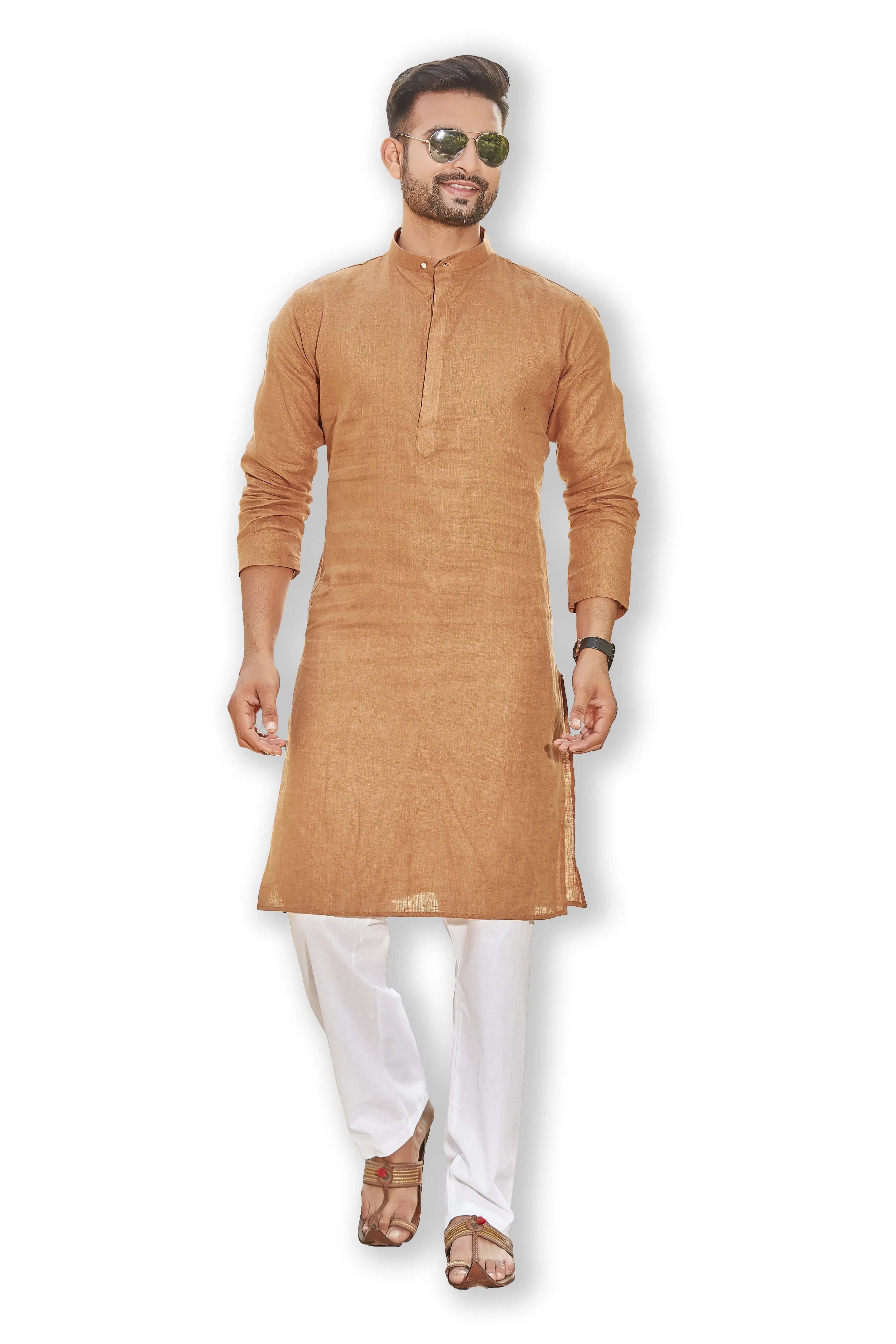 Golden Mustard Linen Kurta Pajama | Mens Kurta Pajama Set