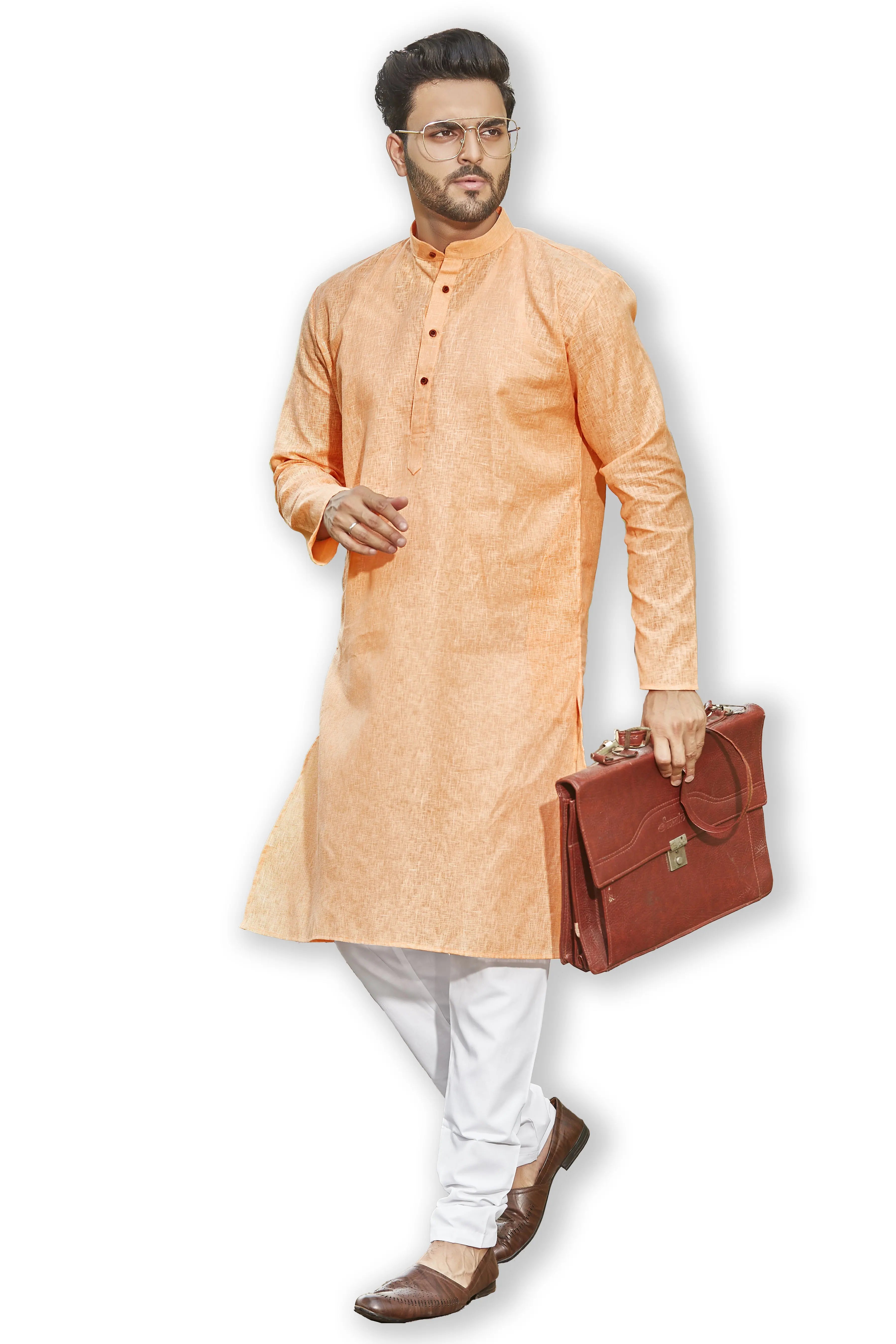 Orange Peach Cotton Kurta Pajama Set | Kurta Pajama