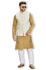 Authentics Kurta Bandi Set Linen Weave Beige