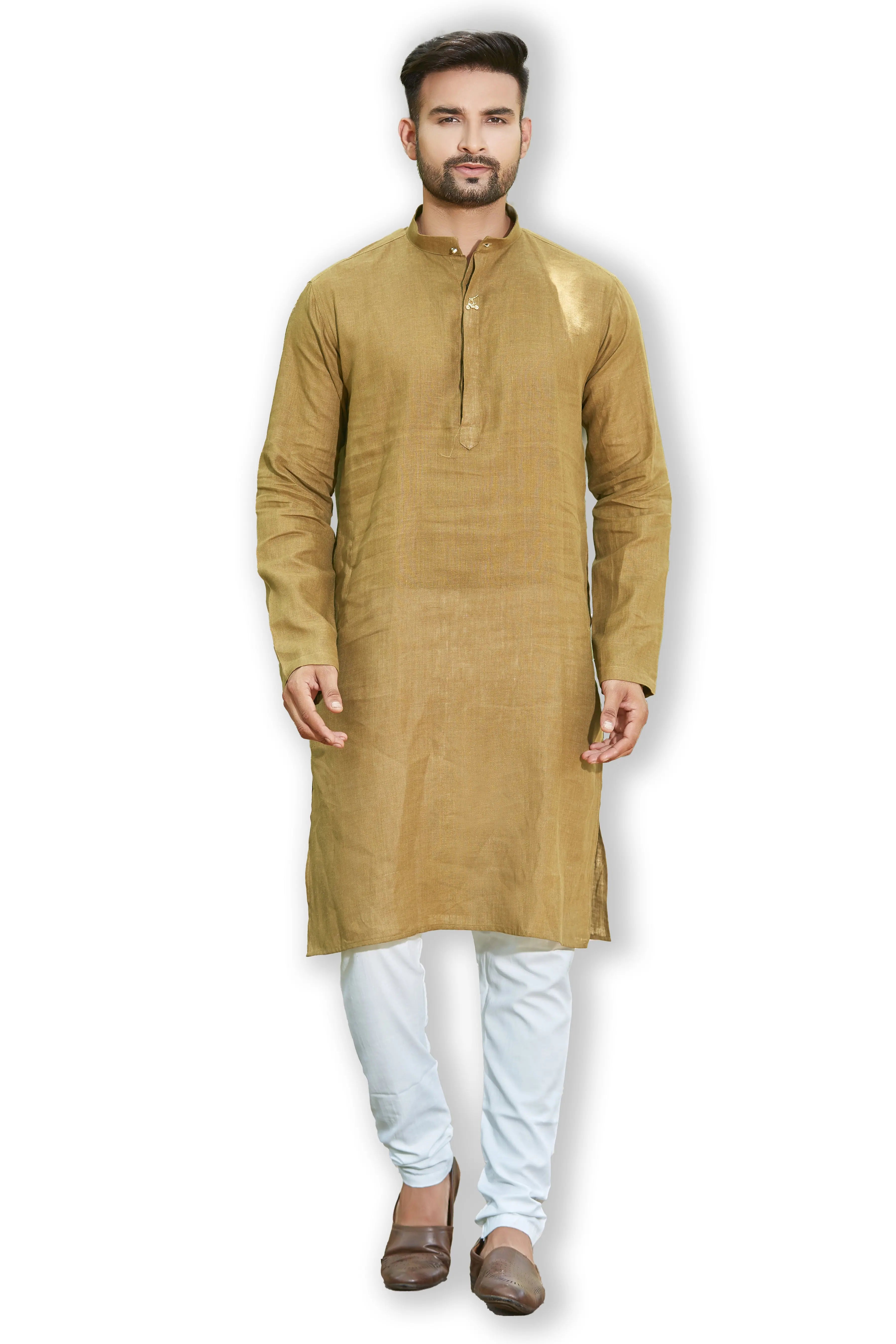 Beige Linen Weave Kurta Bandi Set - Kurta Pajama for Men