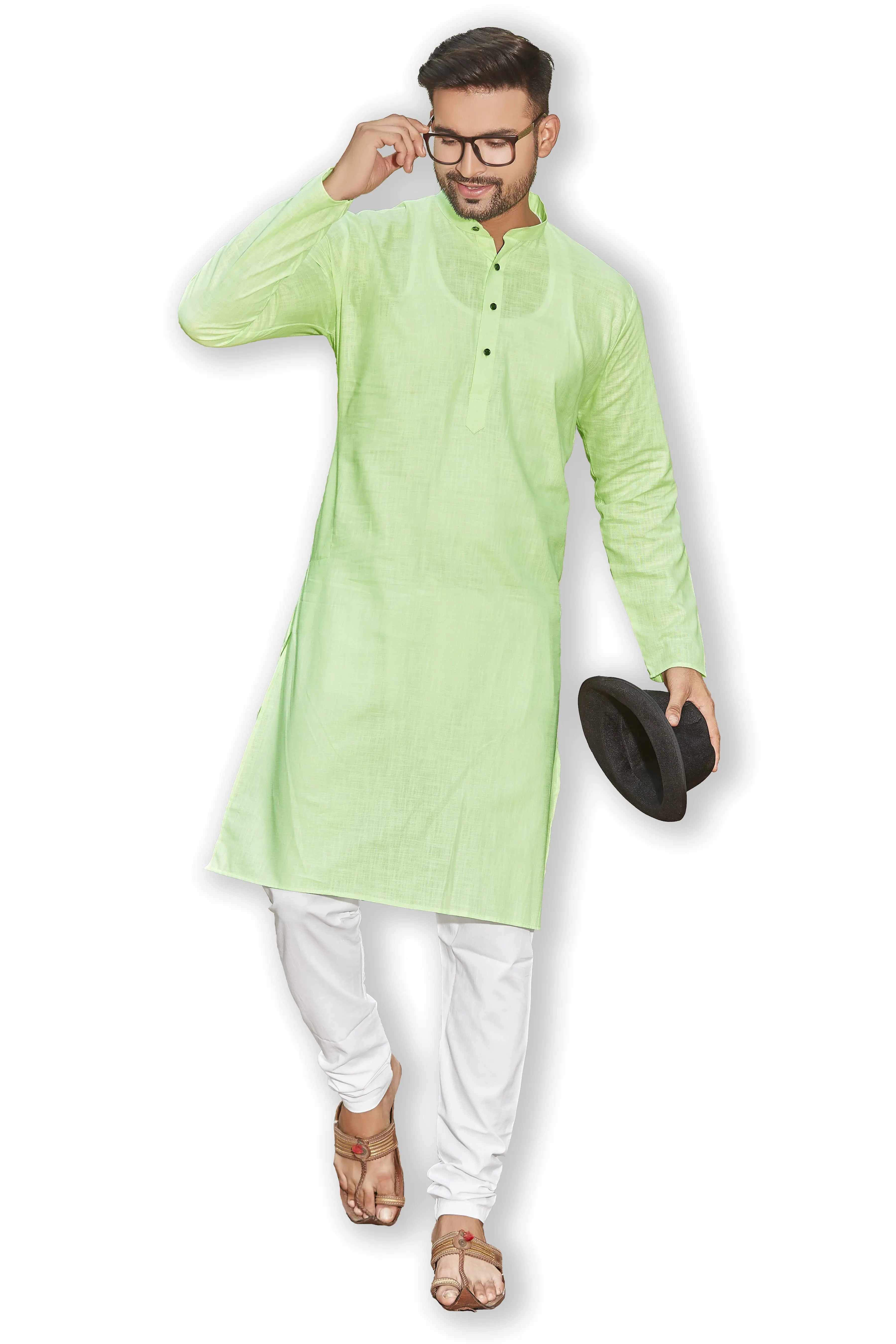 Pista Green Cotton Kurta Pajama Set | Mens Kurta Pajama