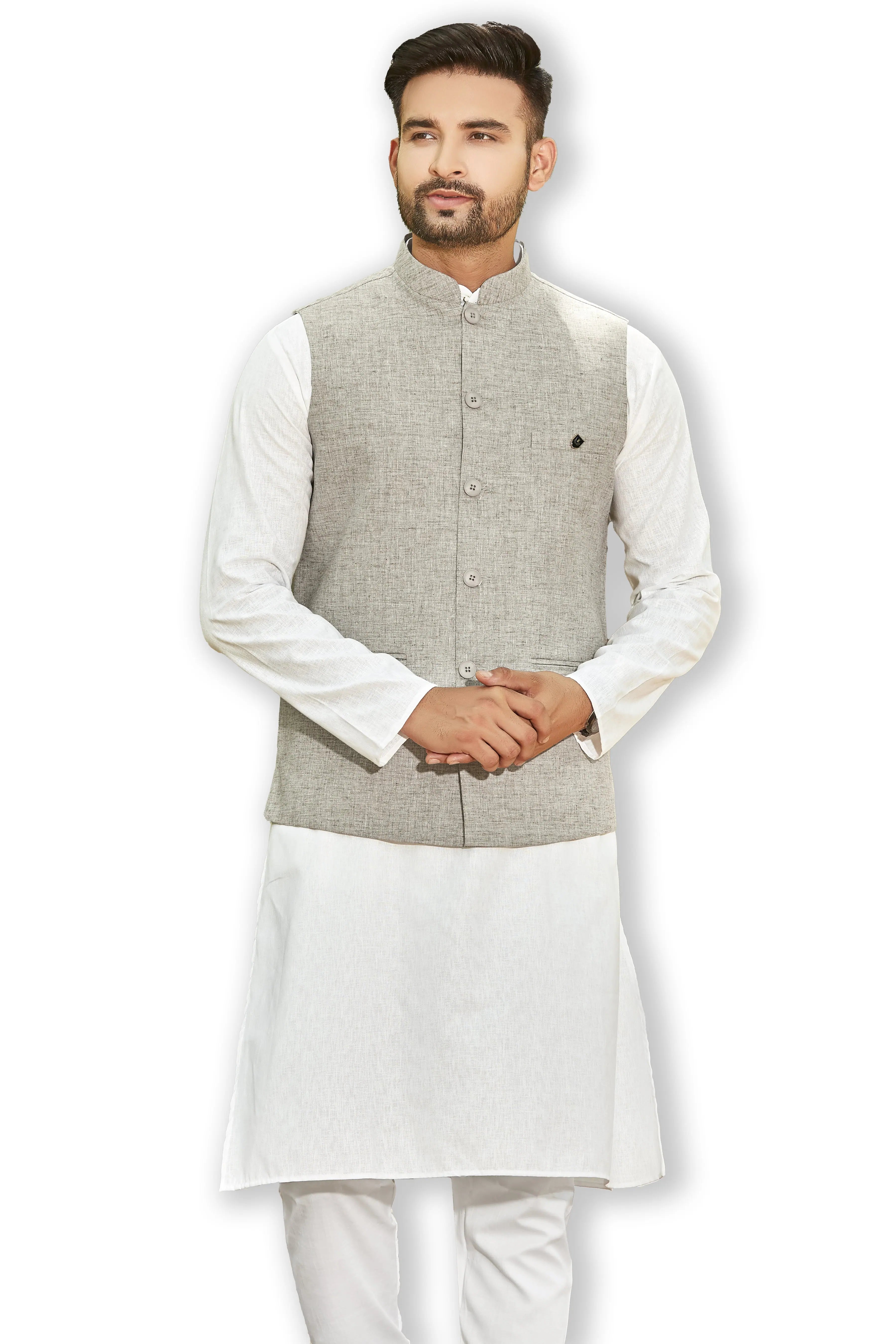 Brown Grey Kurta Bandi Set | Mens Kurta Pajama Collection