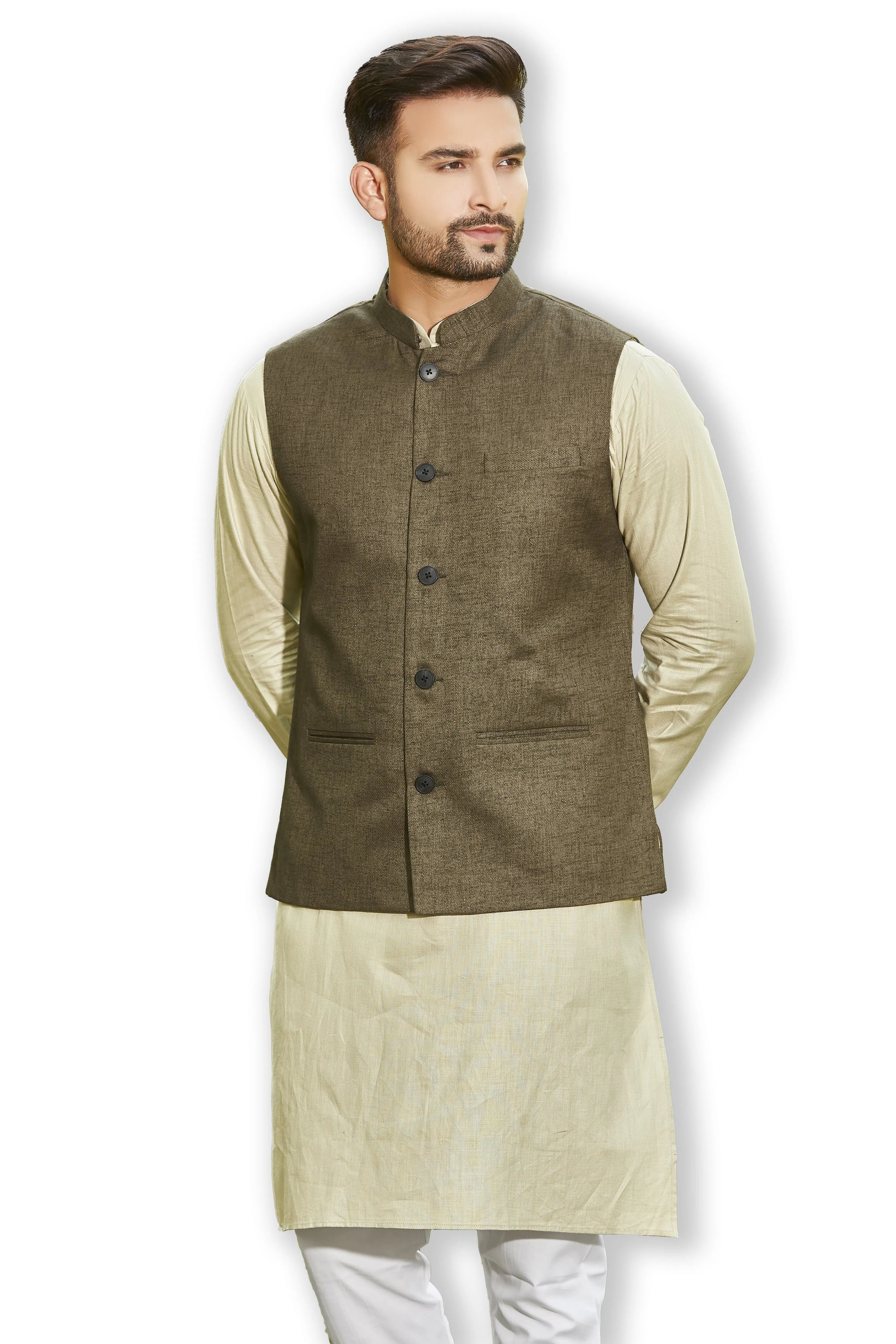 Military Green Kurta Bandi Set | Mens Kurta Pajama