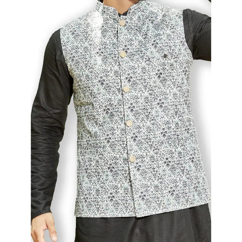 Green Chikan Digital Kurta Bandi Set | Mens Kurta Pajama