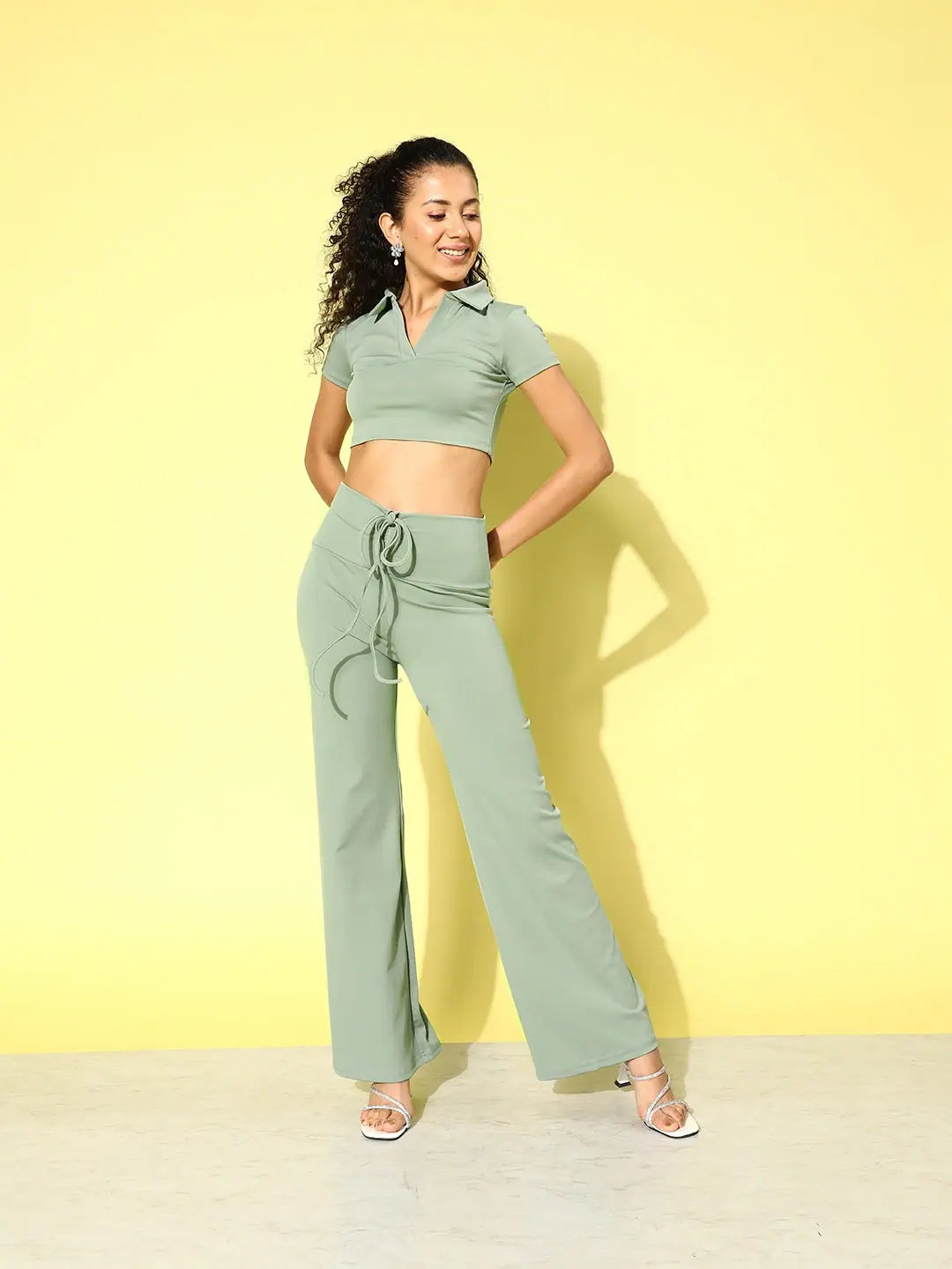 Olive Yoga Pants Set | Women's Tie Waist Jumpsuits & Sets