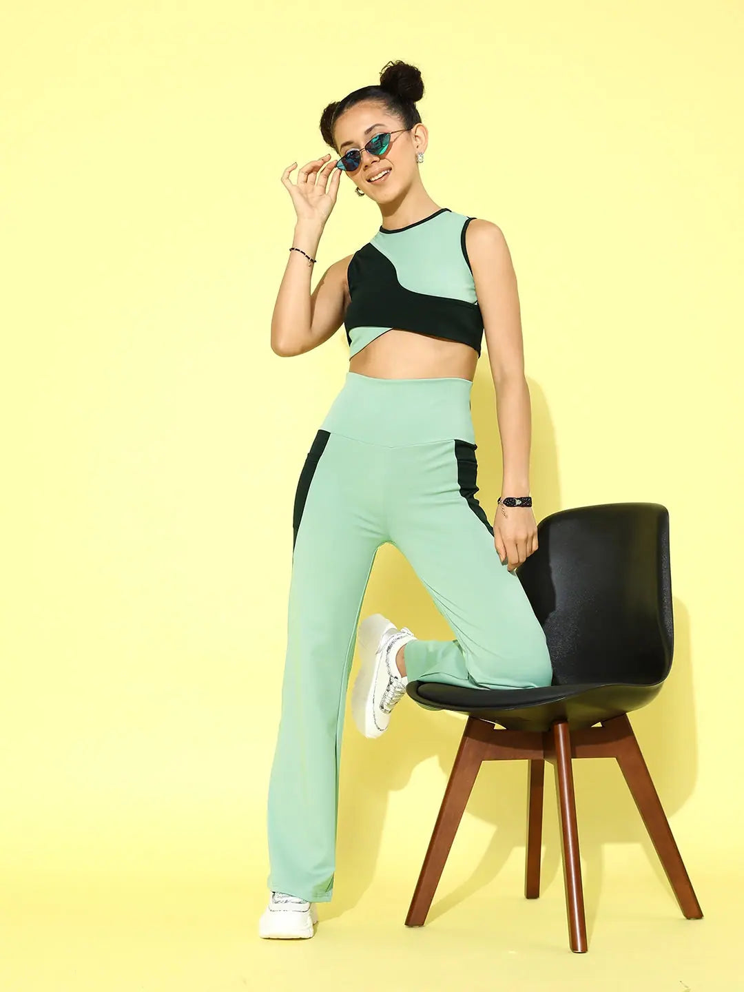 Olive Jumpsuits & Sets for Women | Solid Colorblock Yoga Set