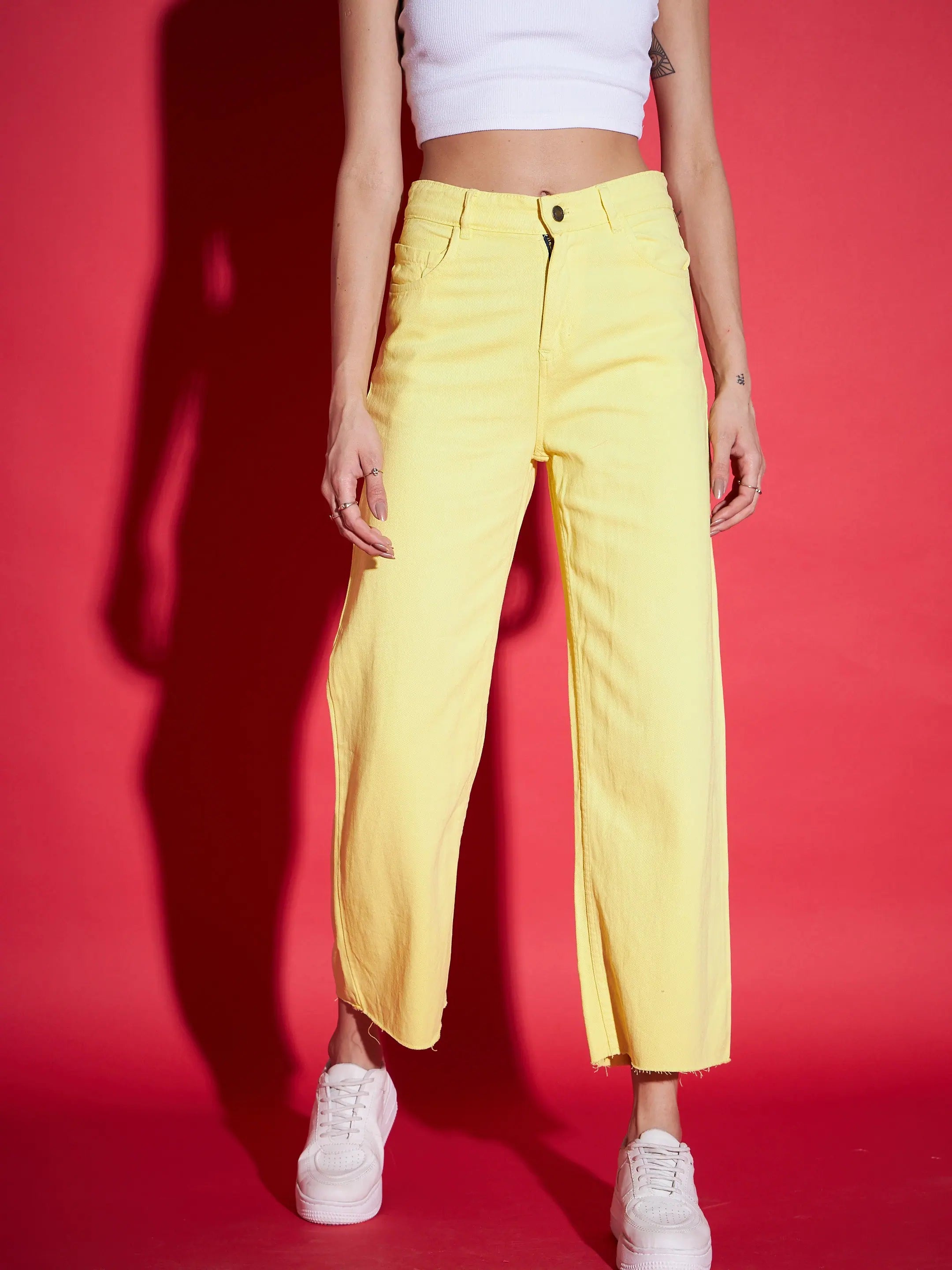Yellow Raw Edge Jeans | Women's Comfort Fit Denim Jeans