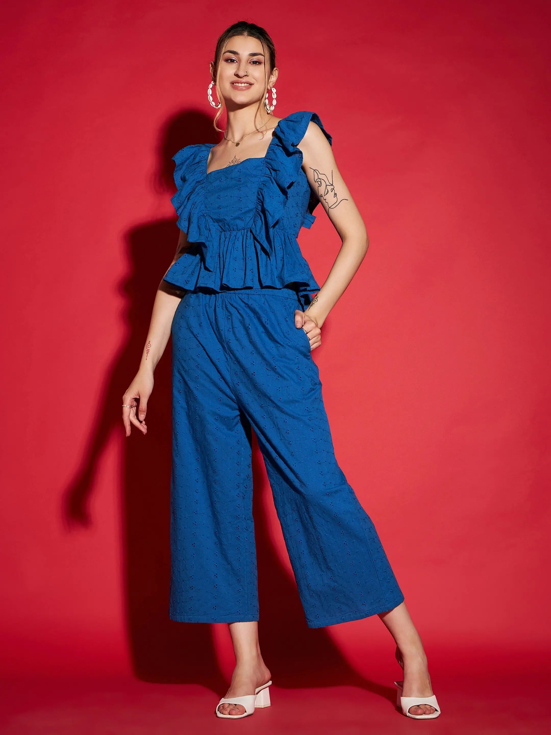Blue Floral Jumpsuit Set | Women's Fashion Tops and Shirts