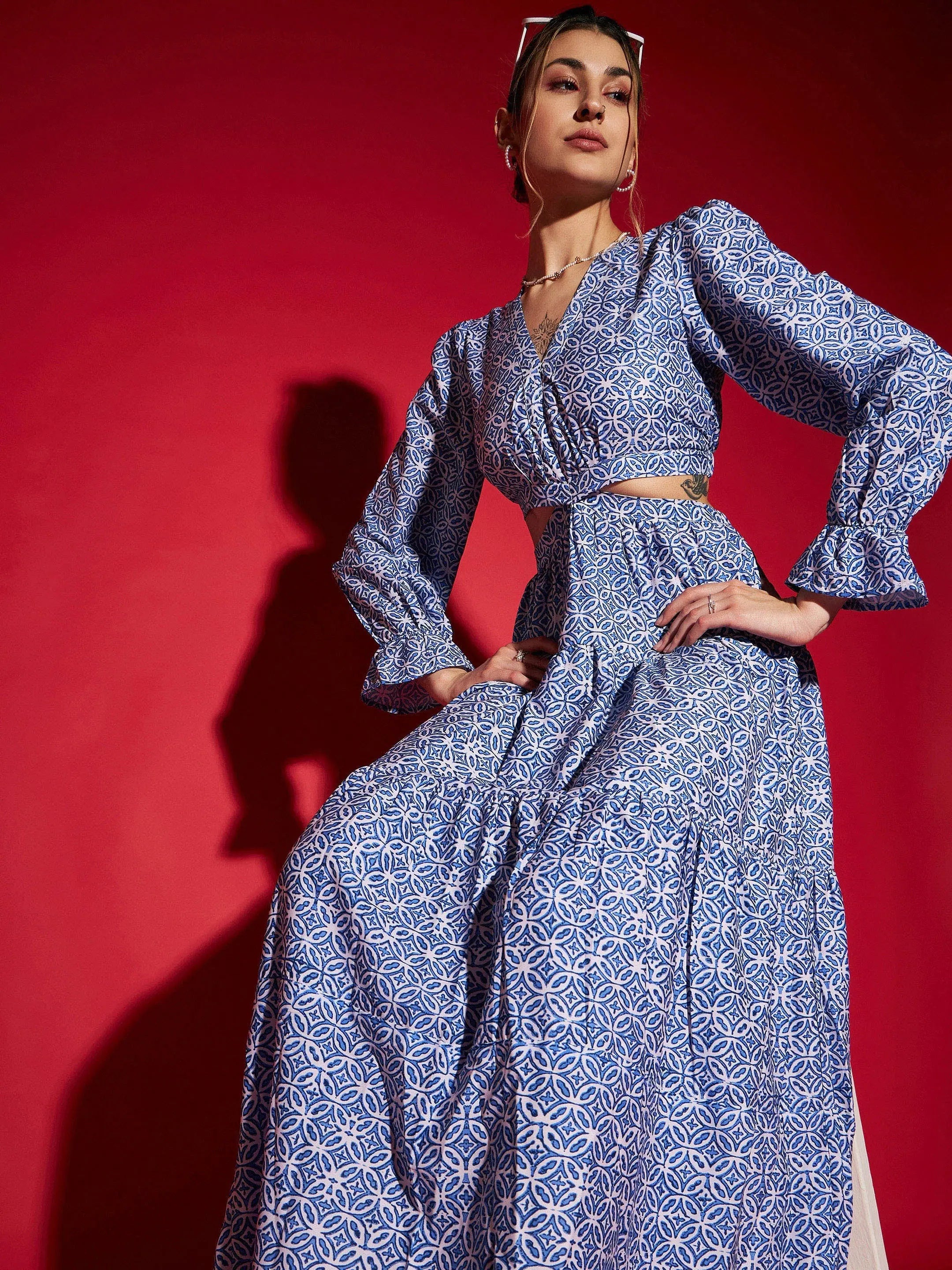 Blue Mughal Print Maxi Dress
