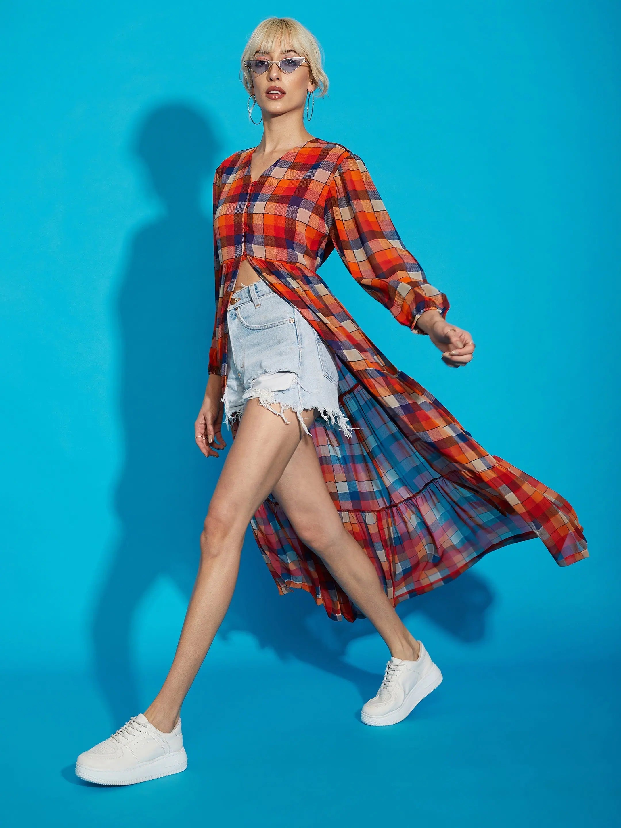 Red Check Longline Top | Women's Western Outfits