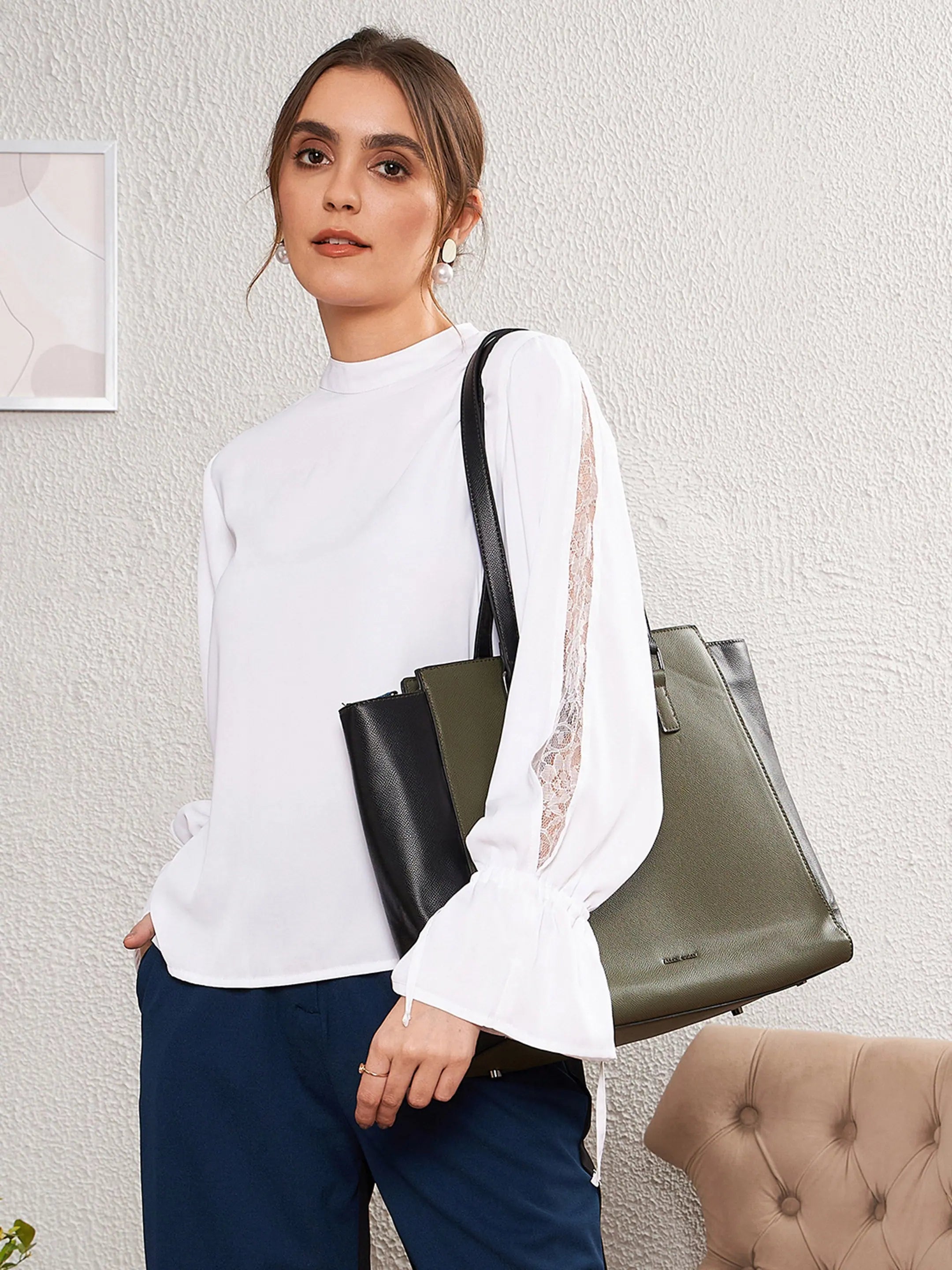 White Satin Lace Puff Sleeve Top | Women's Western Wear