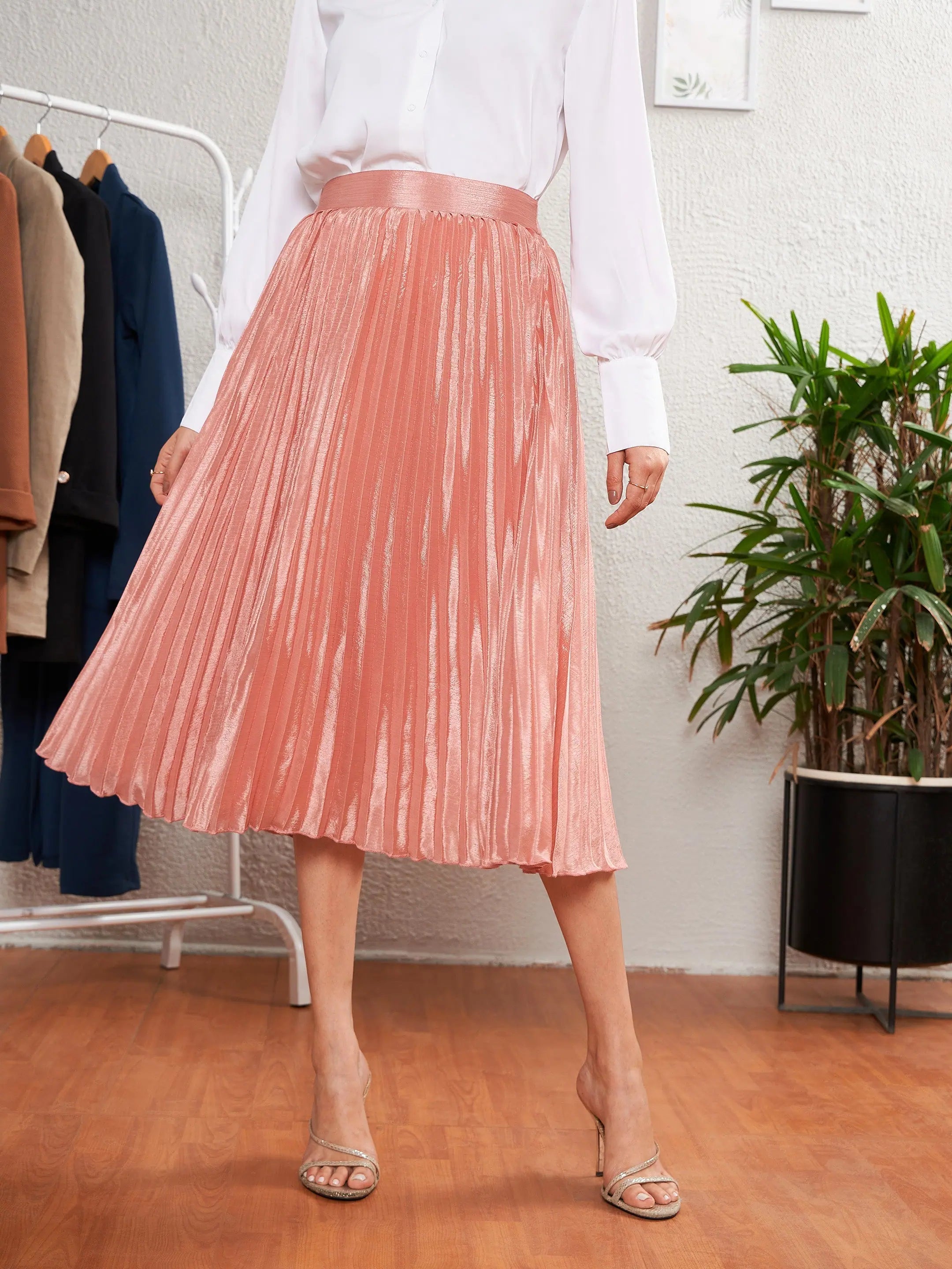Pink Pleated Midi Skirt | Women's Western Clothing Online
