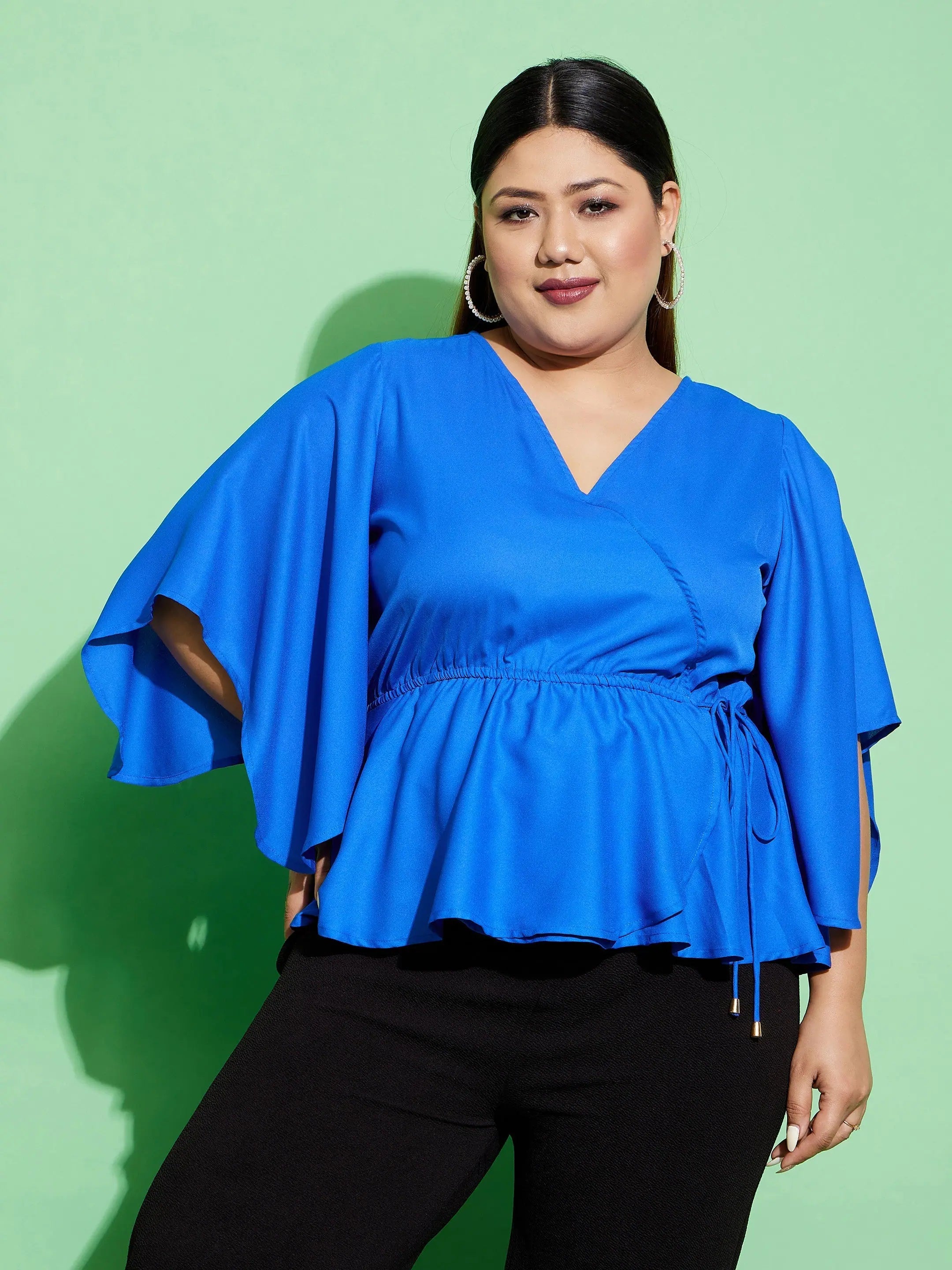 Royal Blue Wrap Top - Women's Western Wear Frill Sleeve Top