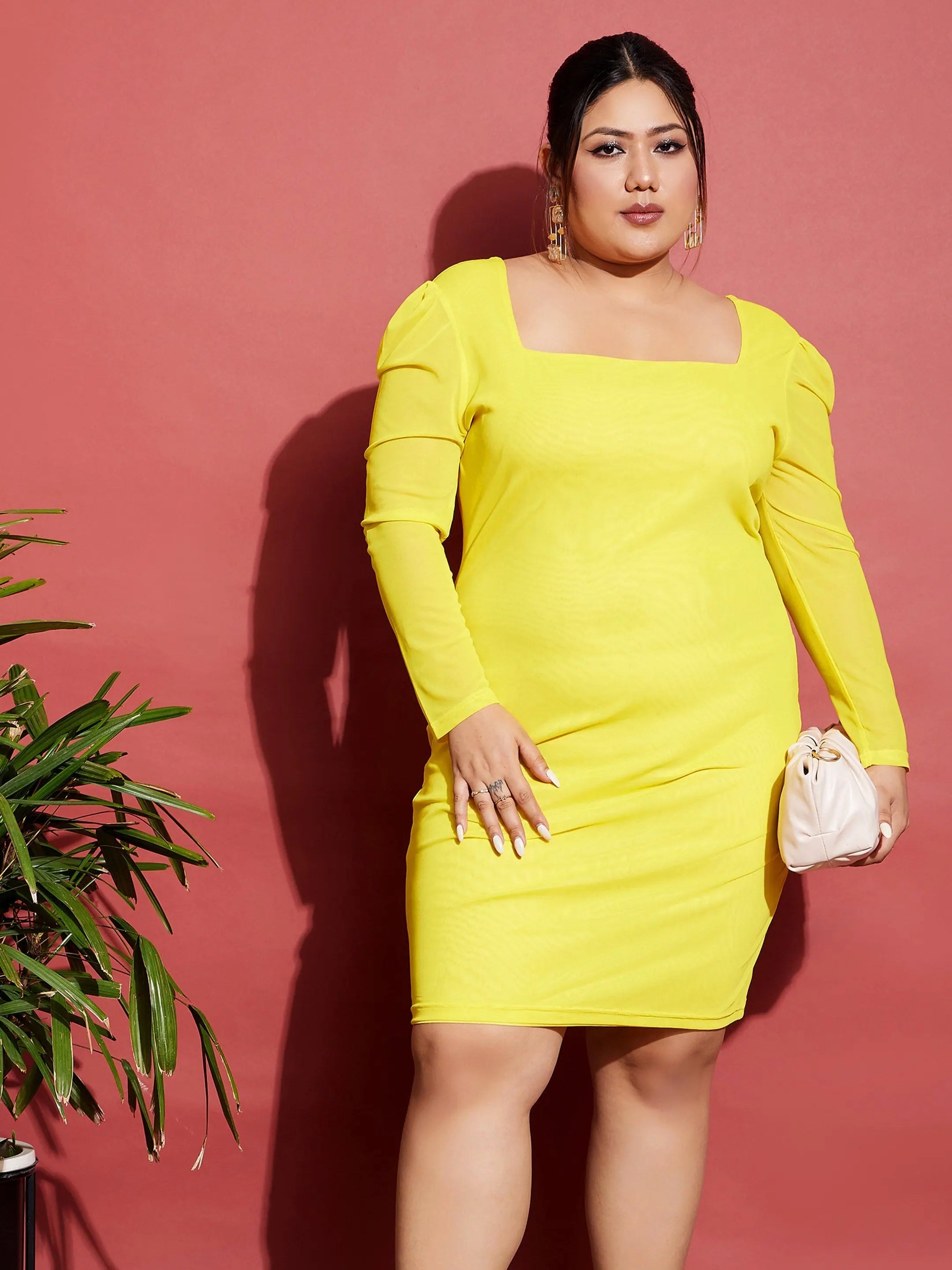 Women's Yellow Mesh Bodycon Dress - Perfect Party Wear!