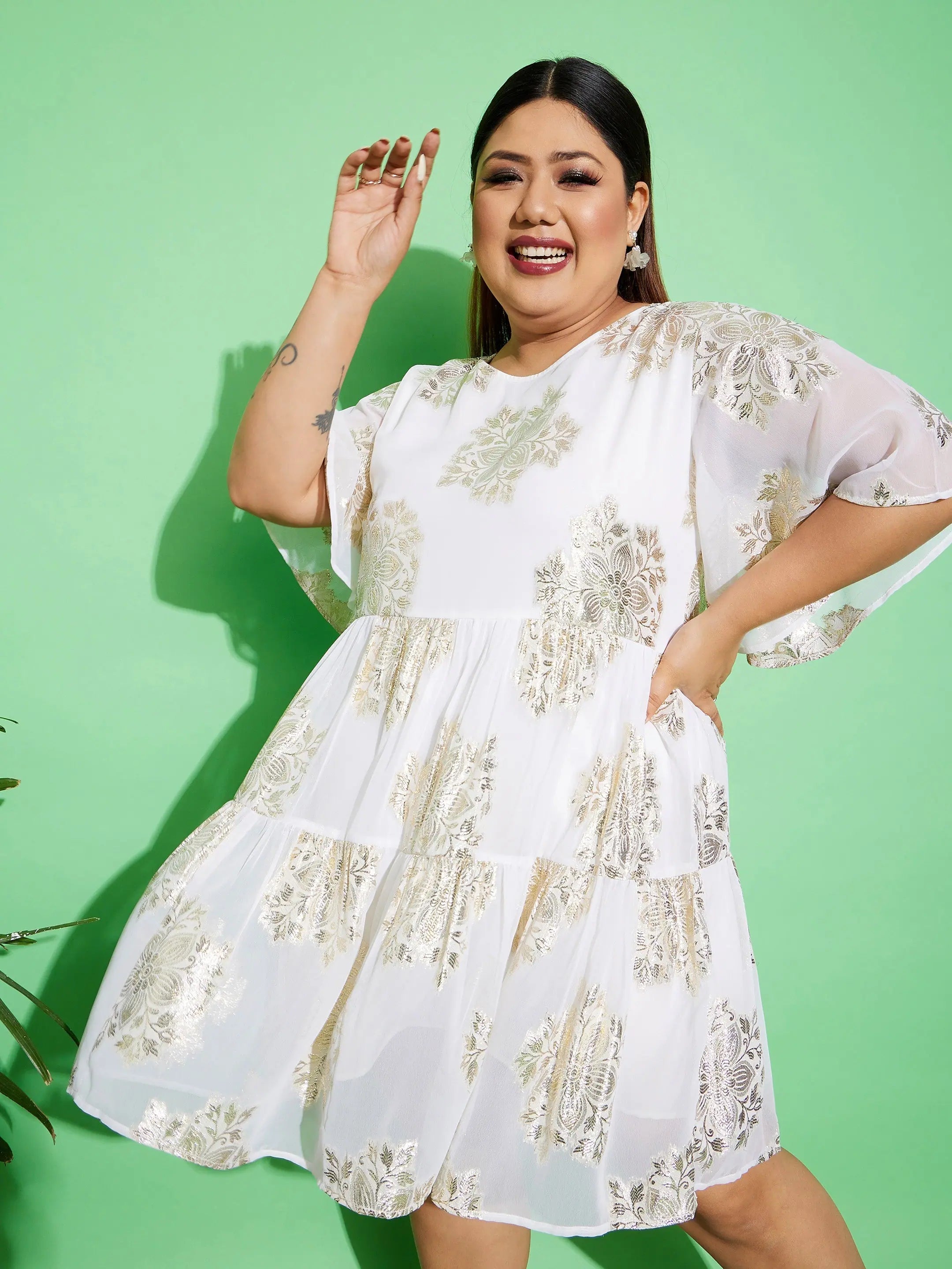 White Jacquard Fit & Flare Dress | Women's Above Knee Dress