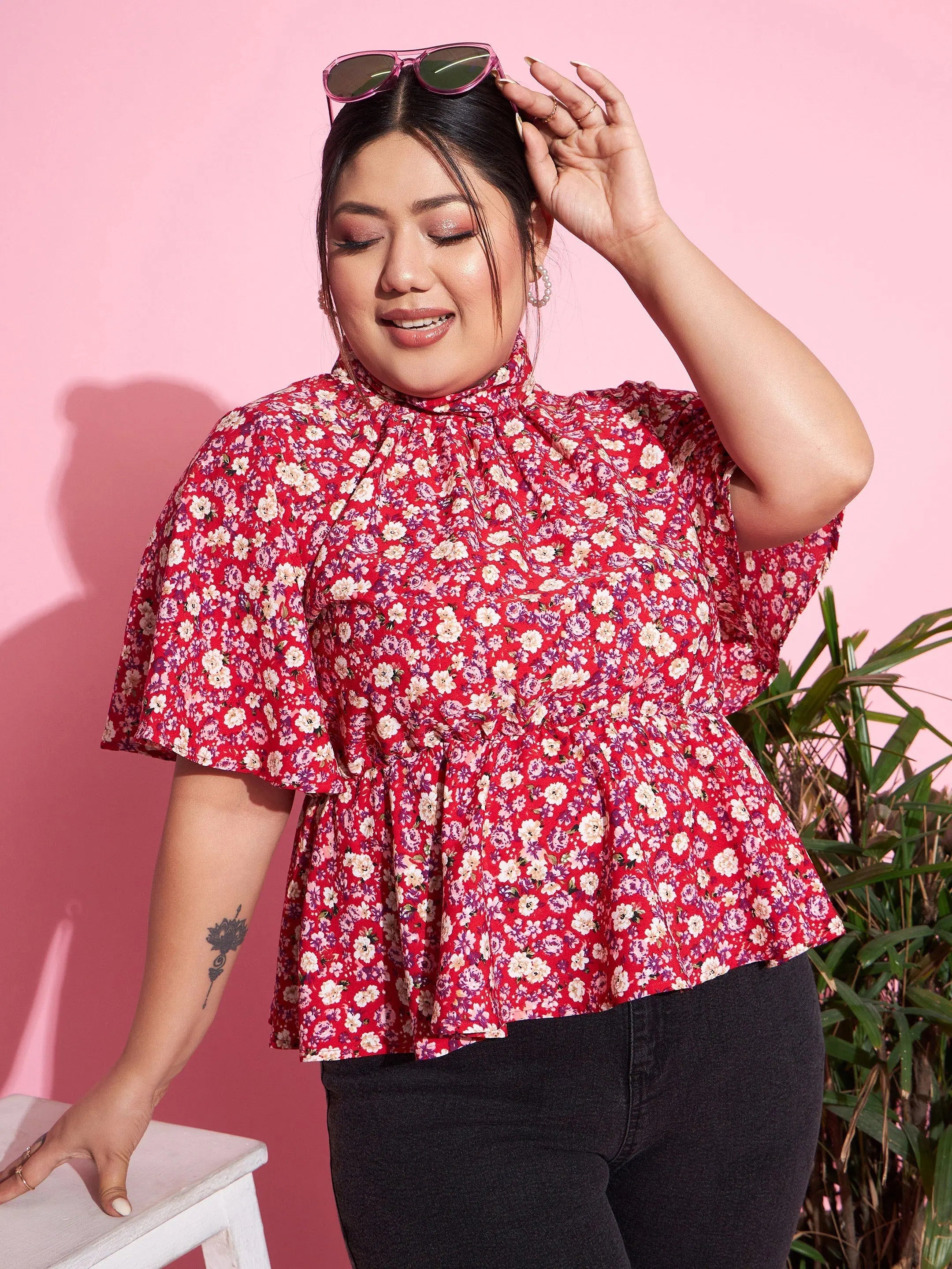 Red Floral Tie-up Top | Women's Western Wear - Chic & Stylish