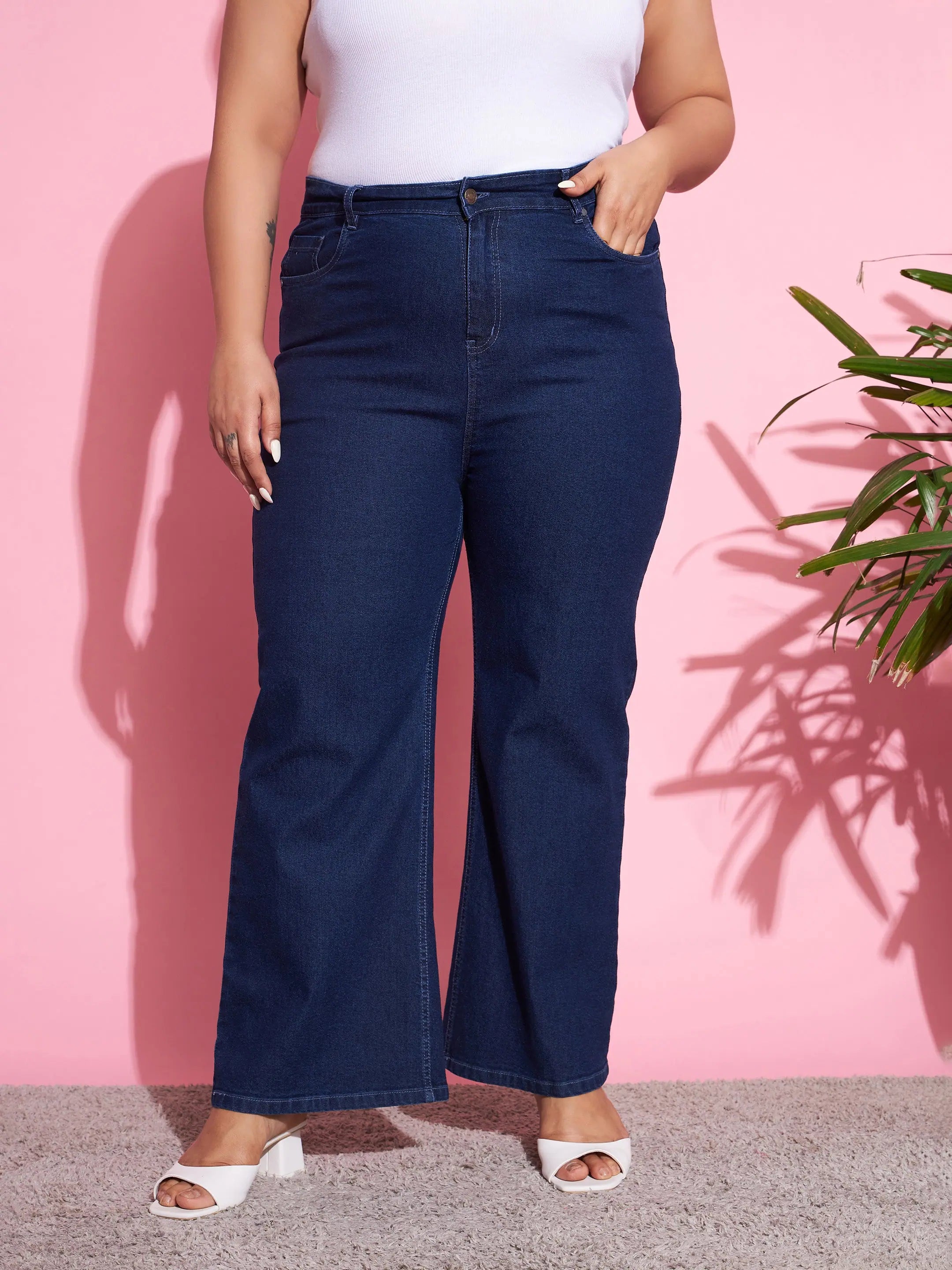 Women's Navy Wash Denim Bell Bottom Jeans - Flared Fit