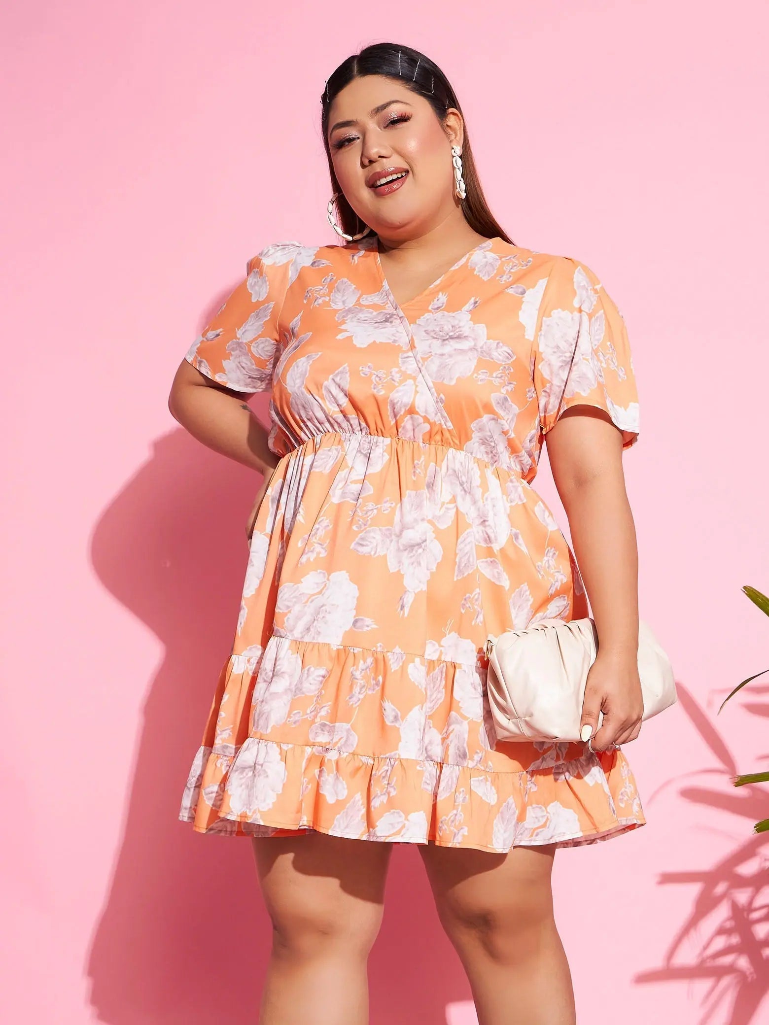 Women's Orange Floral Wrap Dress | Designer Lehenga Choli Style