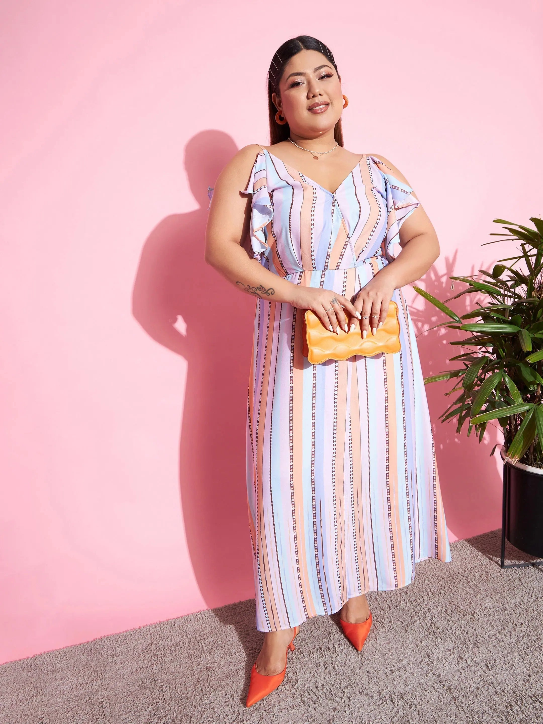Multi Stripes Maxi Dress - Indian Dresses Online | Georgette F...