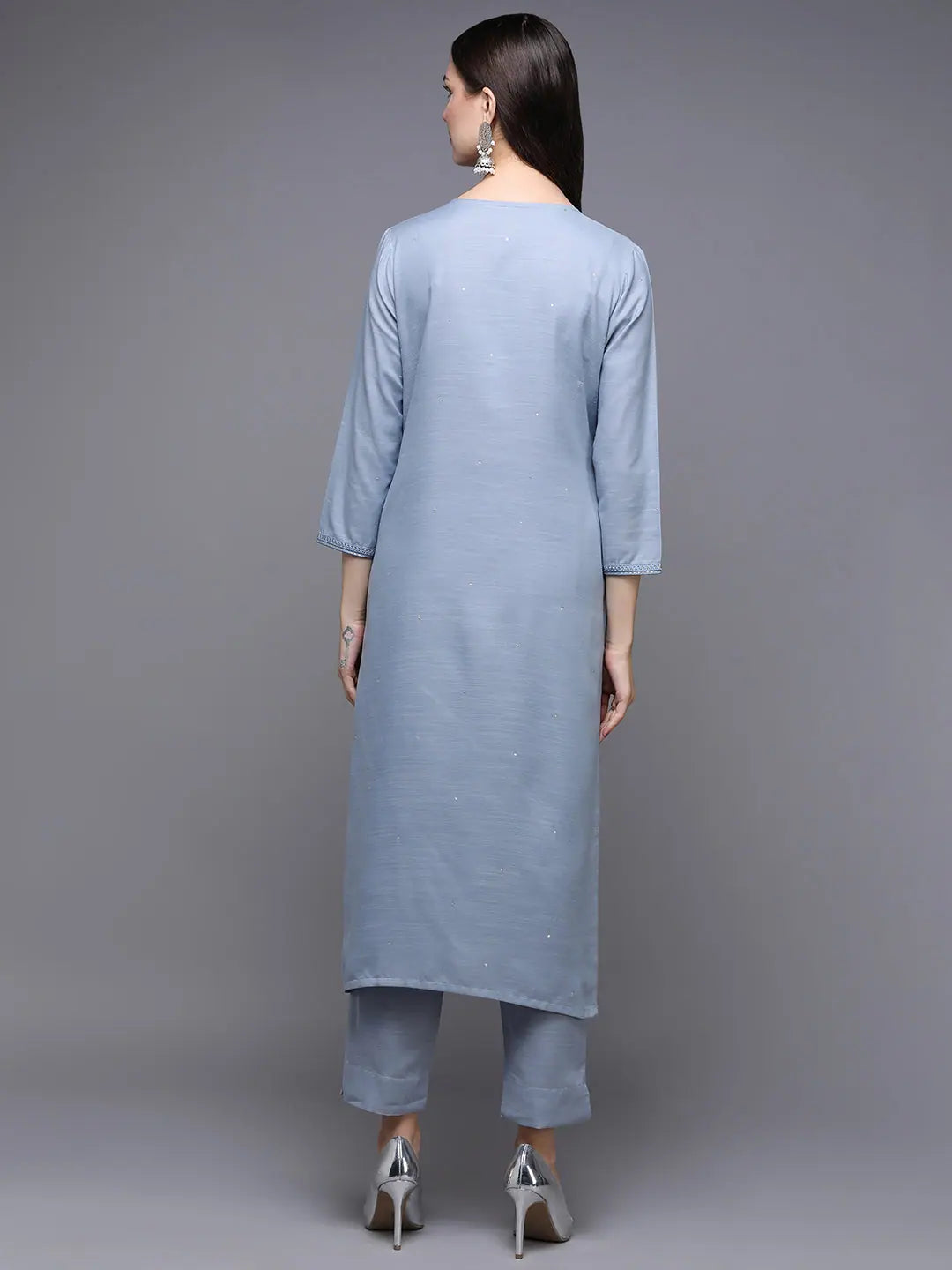 Blue Embroidered Cotton Kurta Set - Women's Indian Kurta Sets