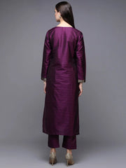 Silk Blend Violet Jacquard Straight Kurta With Trouser