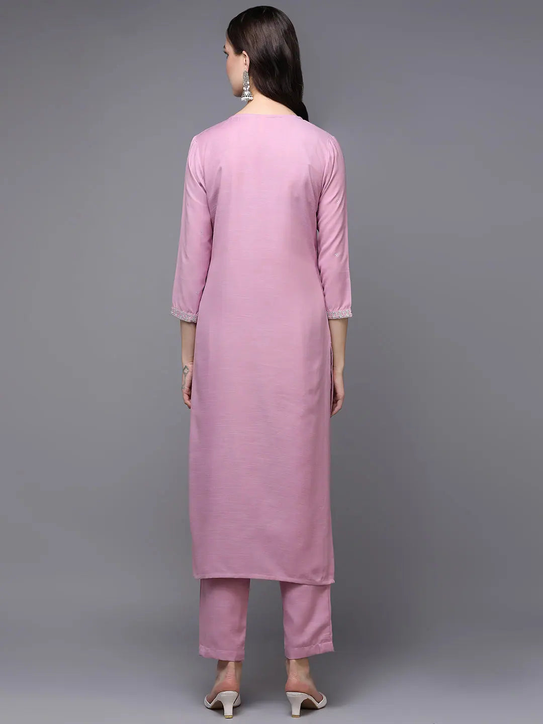 Pink Silk Embroidered Kurta Set | Women's Designer Kurta