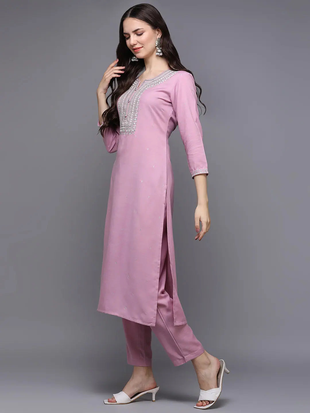 Pink Silk Embroidered Kurta Set | Women's Designer Kurta