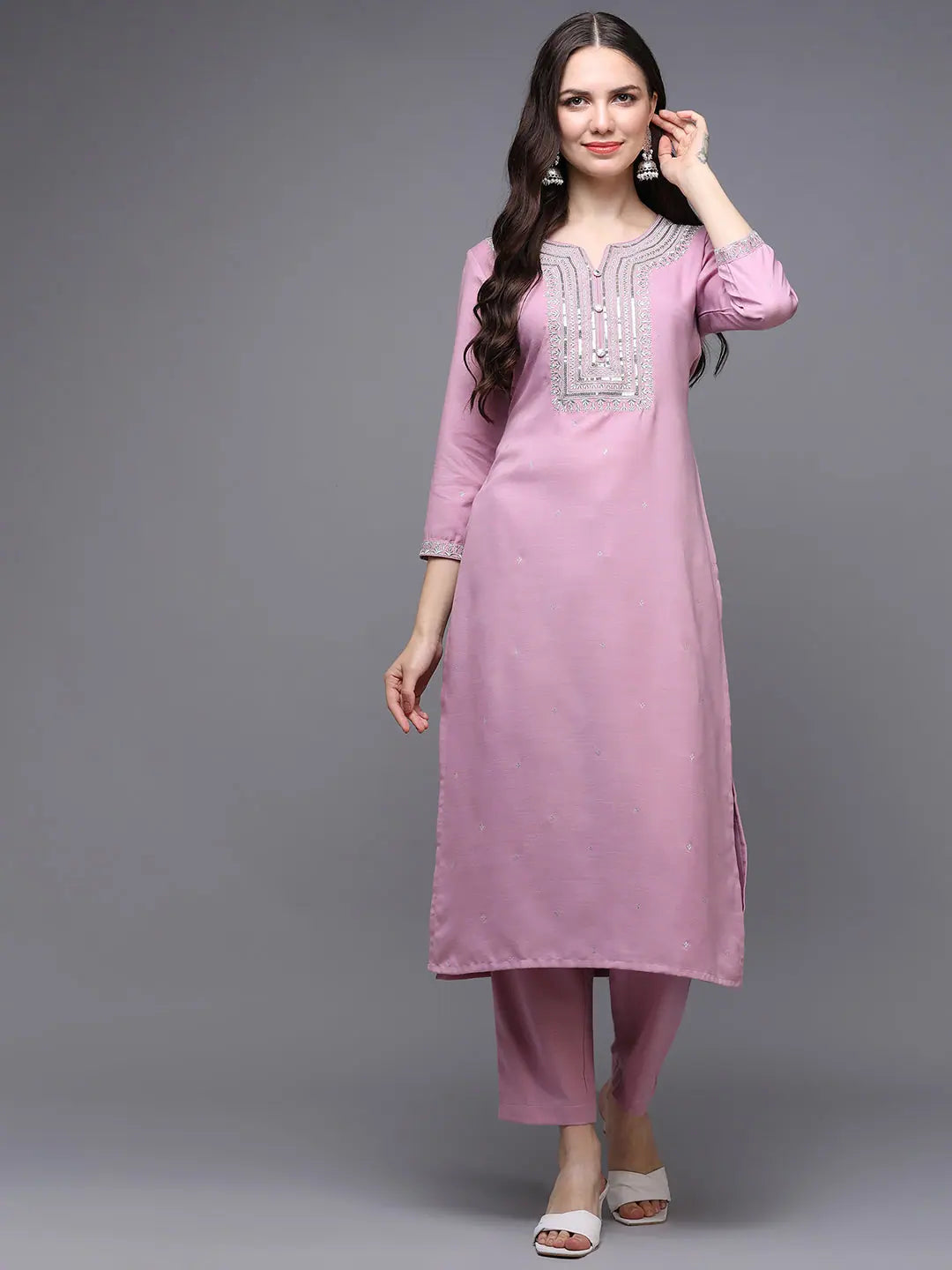 Pink Silk Embroidered Kurta Set | Women's Designer Kurta